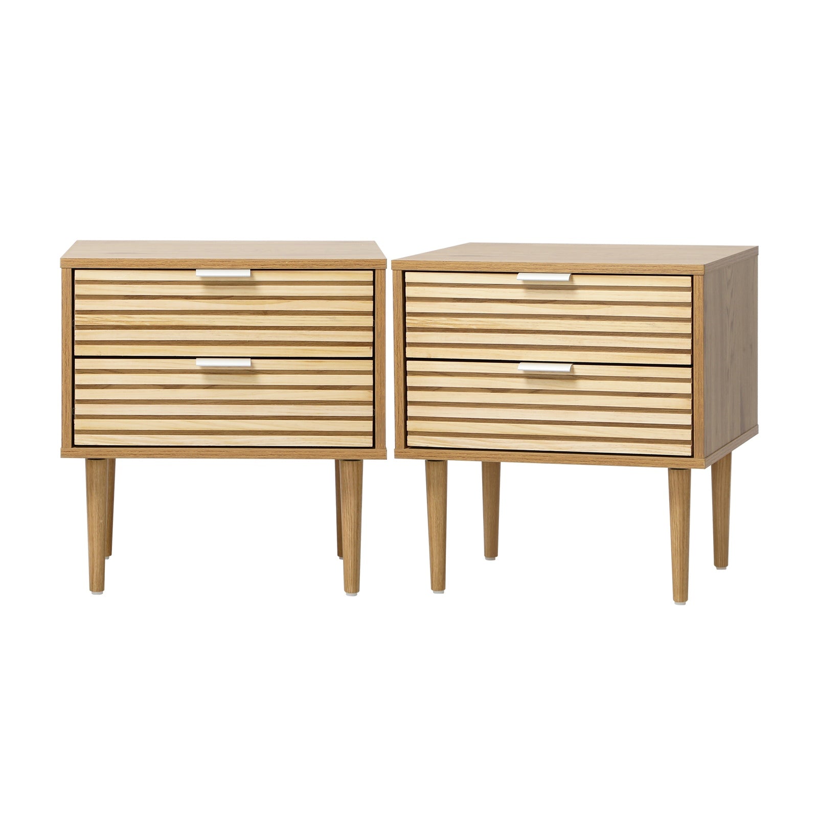 Oikiture 2pc Bedside Table 2 Drawers Side Table Cabinet Metal Handle Natural