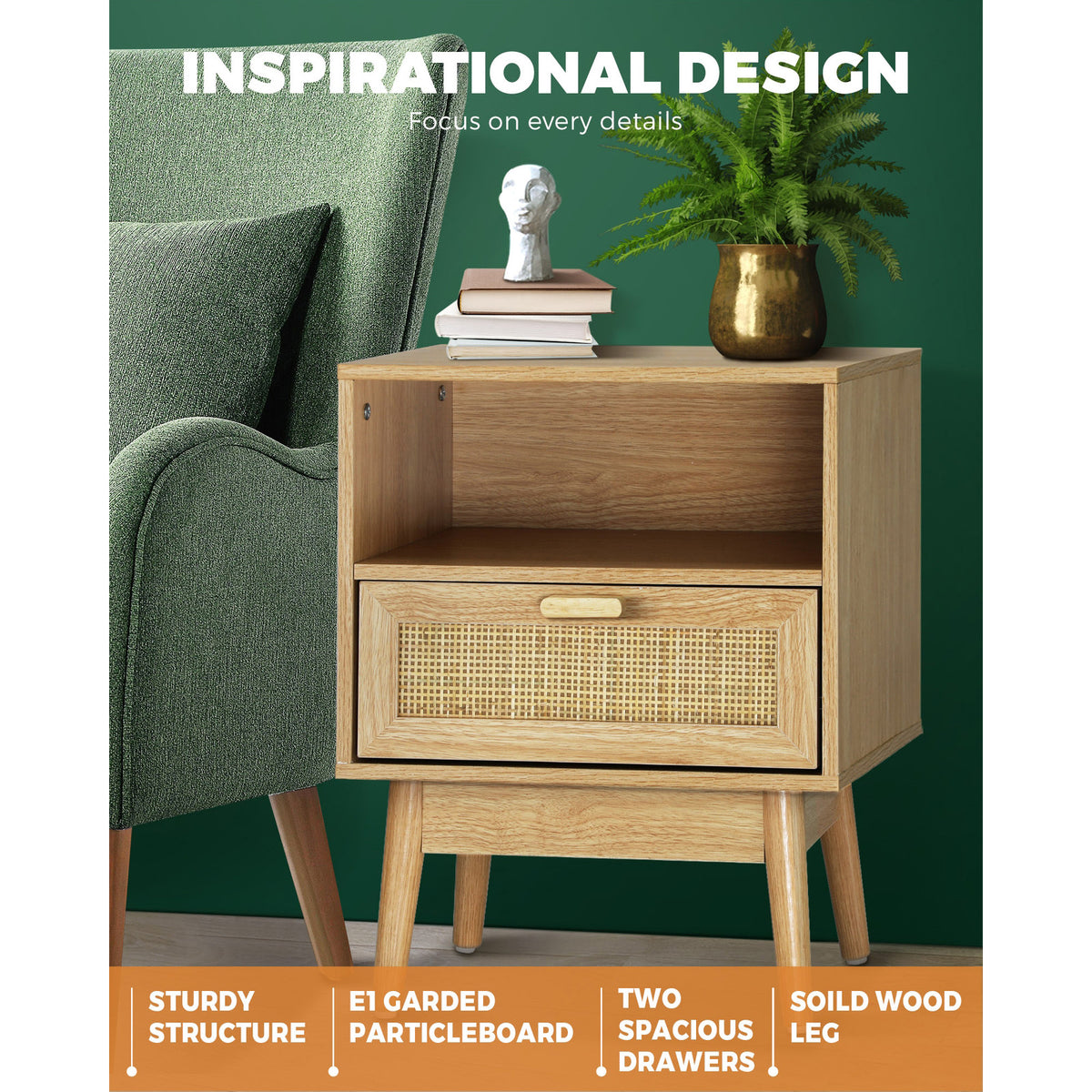 Oikiture Bedside Table Drawers Side Tables Nightstand Wood Storage Cabinet
