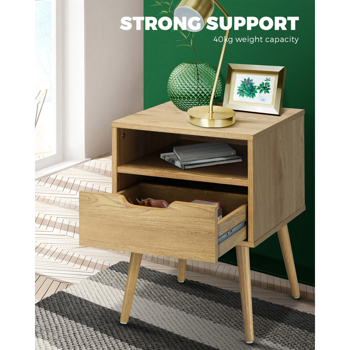Oikiture Bedside Table Drawers Side Tables Nightstand Wood Storage Cabinet