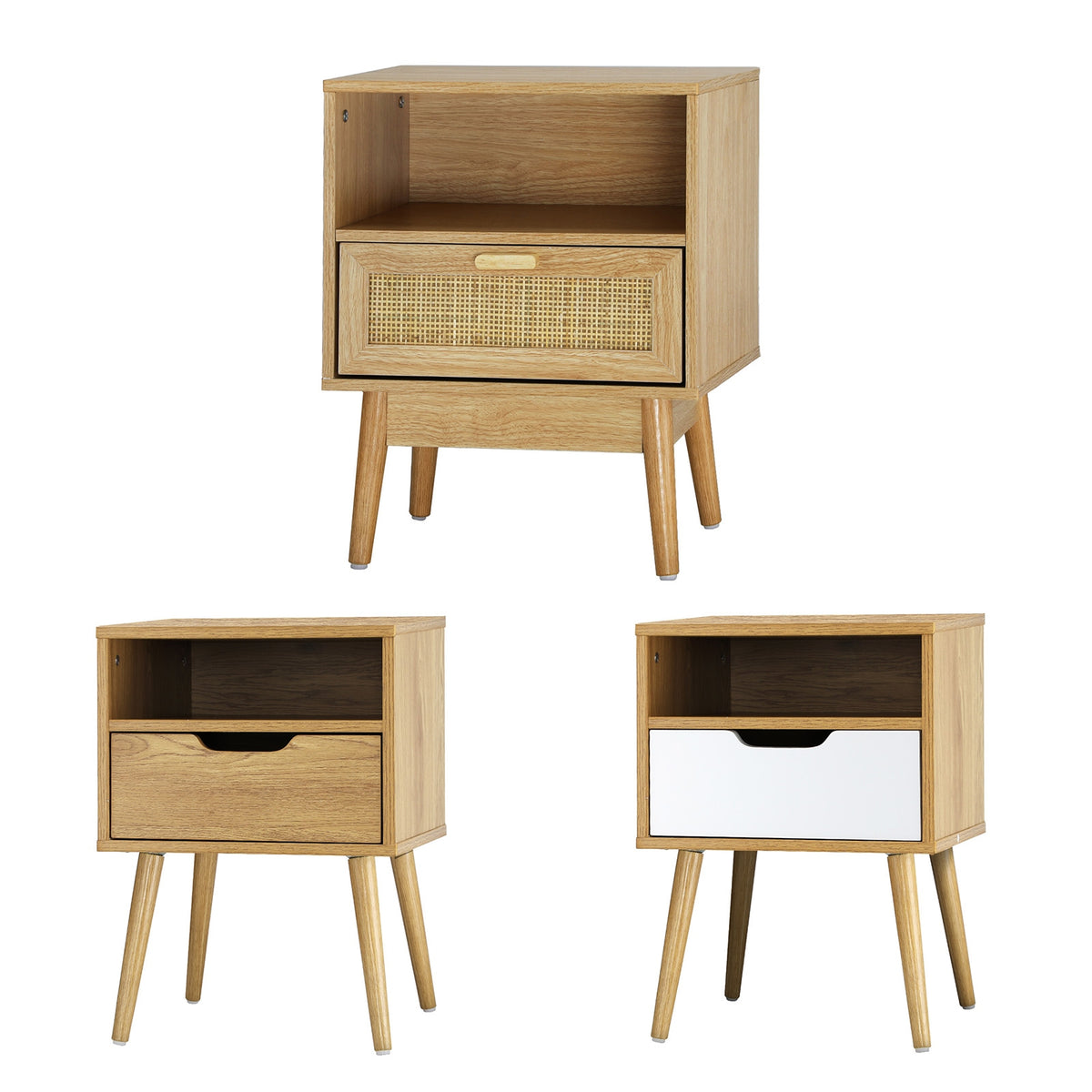 Oikiture Bedside Table Drawers Side Tables Nightstand Wood Storage Cabinet
