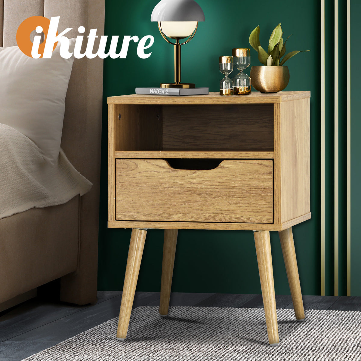Oikiture Bedside Table Drawers Side Tables Nightstand Wood Storage Cabinet