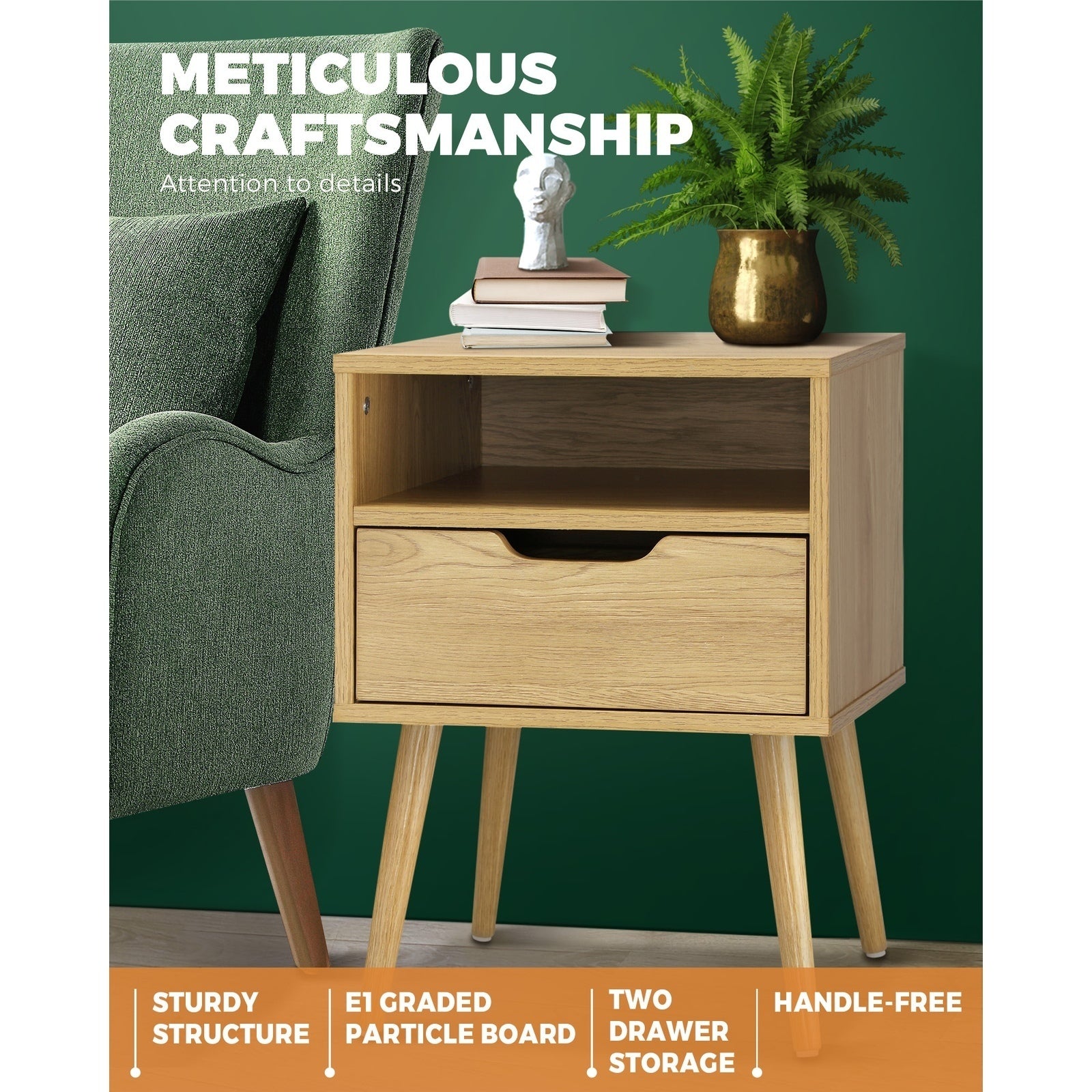 Oikiture Bedside Tables Set of 2 Side Table Nightstand Bedroom Cabinet Wood - Sunyee
