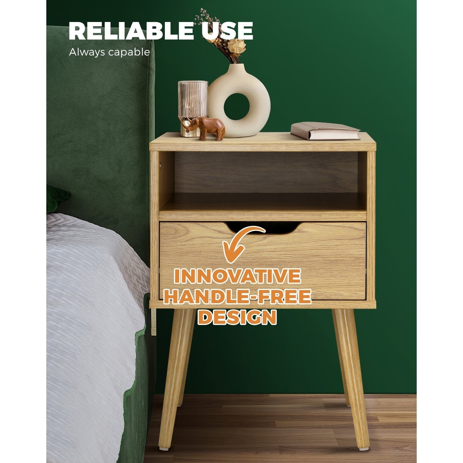 Oikiture Bedside Tables Set of 2 Side Table Nightstand Bedroom Cabinet Wood - Sunyee