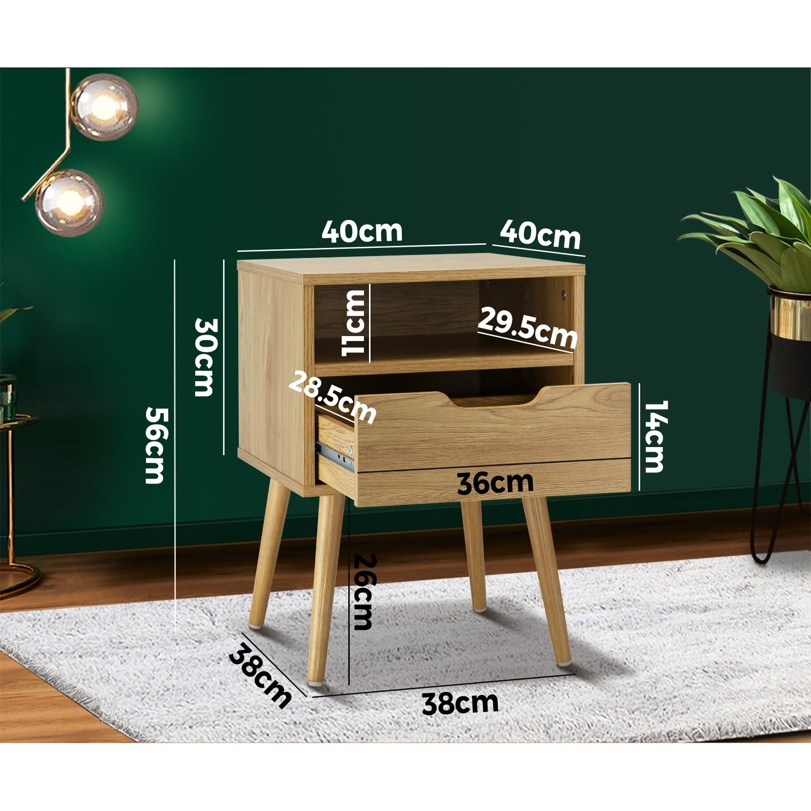 Oikiture Bedside Tables Set of 2 Side Table Nightstand Bedroom Cabinet Wood - Sunyee