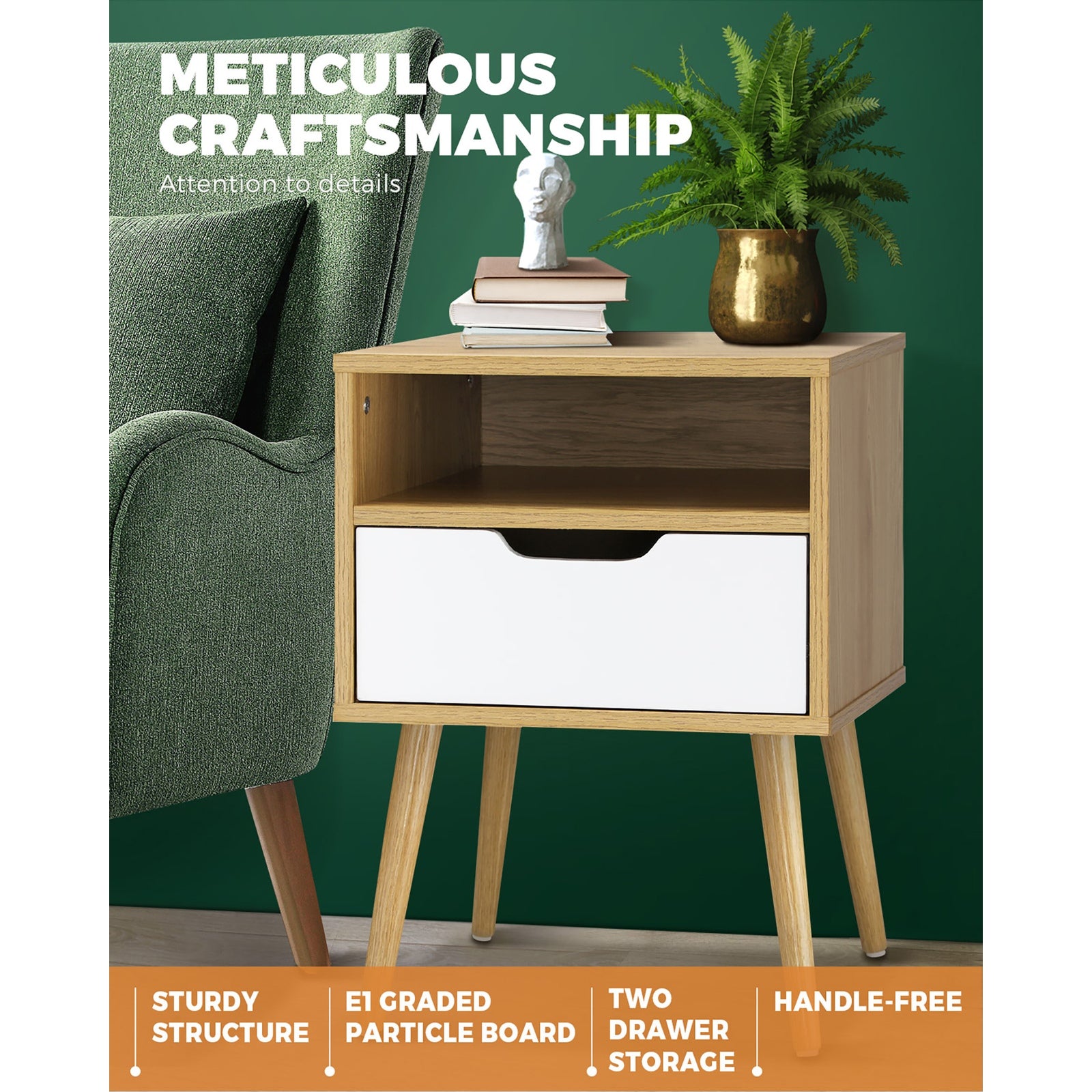 Oikiture Bedside Tables Drawers Side Table Nightstand Storage Cabinet Bedroom - Sunyee