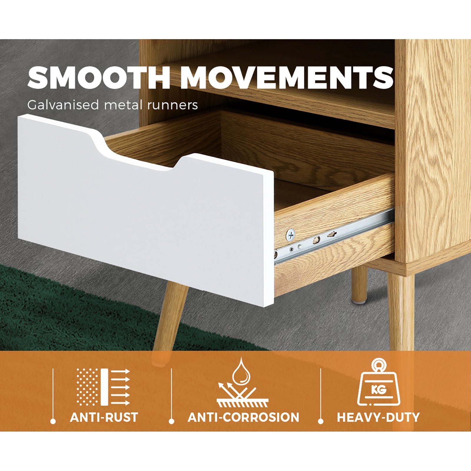 Oikiture Bedside Tables Drawers Side Table Nightstand Storage Cabinet Bedroom - Sunyee