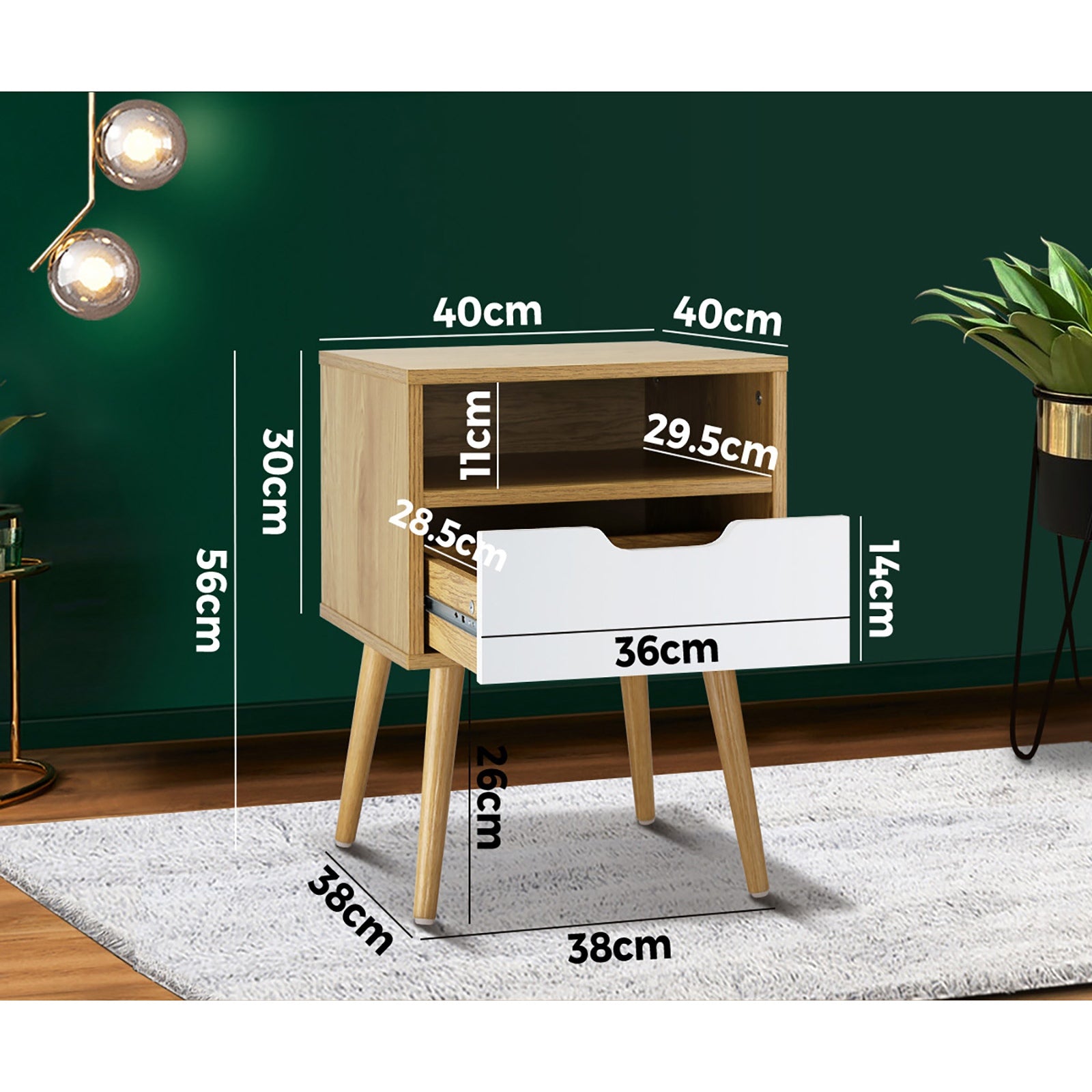 Oikiture Bedside Tables Drawers Side Table Nightstand Storage Cabinet Bedroom - Sunyee
