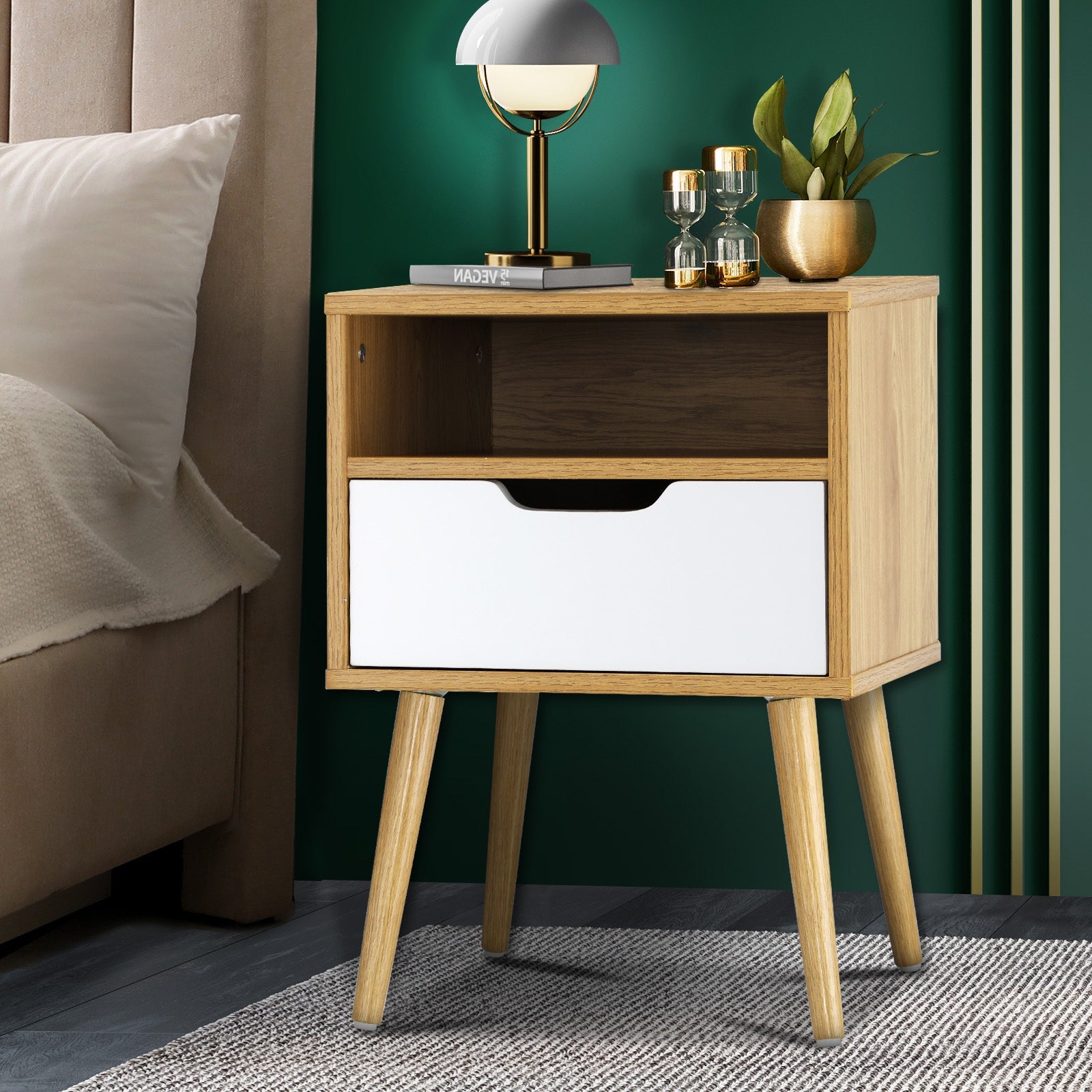 Oikiture Bedside Tables Drawers Side Table Nightstand Storage Cabinet Bedroom - Sunyee