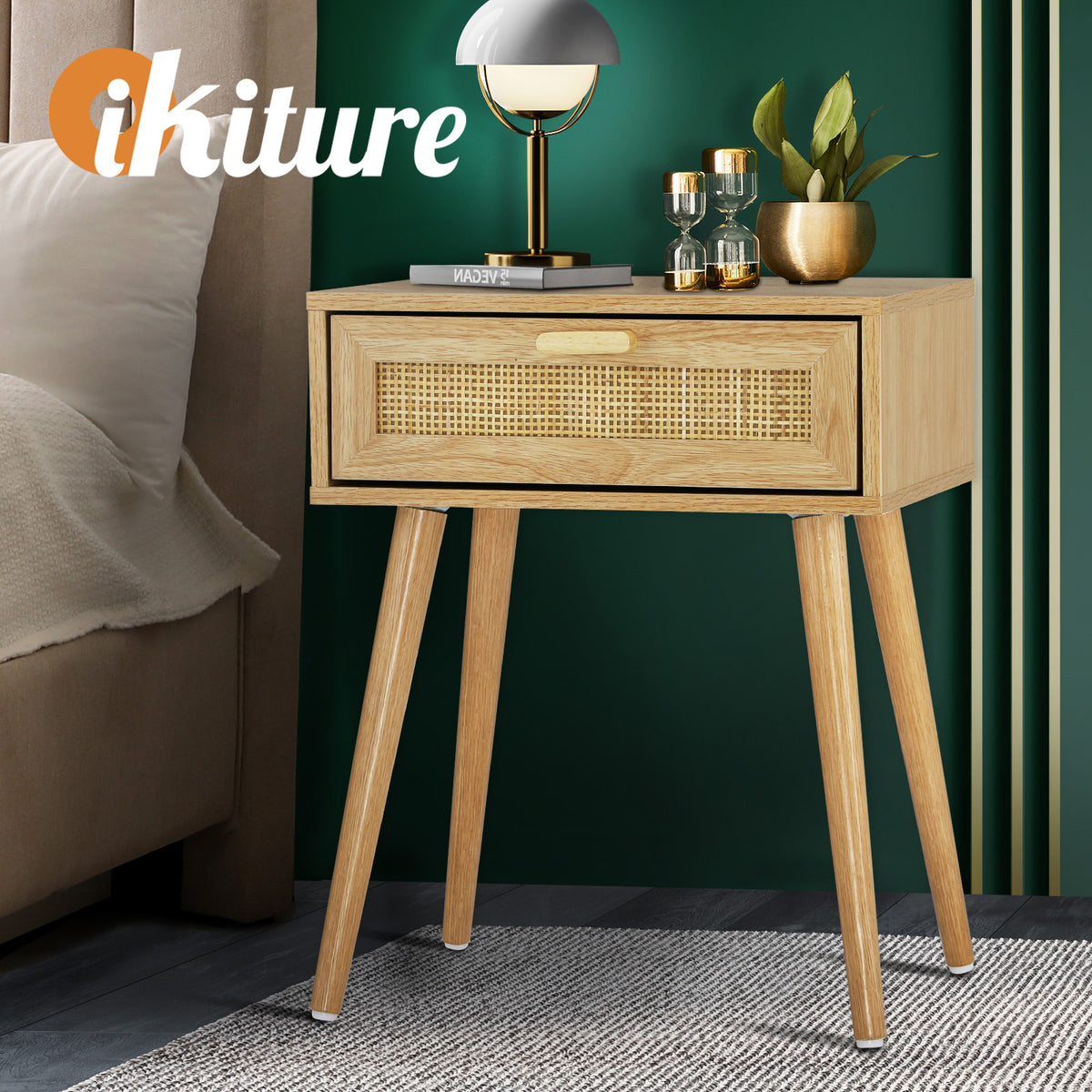 Oikiture Bedside Table Drawers Side Table Storage Cabinet Bedroom Nightstand