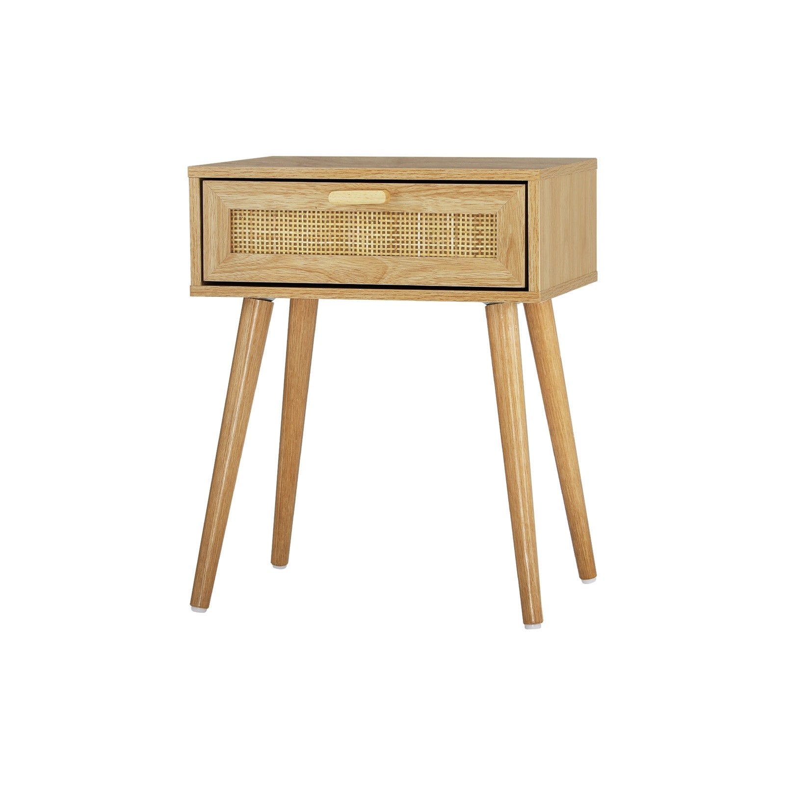 Oikiture Bedside Tables Drawers Rattan Wood Storage Cabinet Nightstand Bedroom - Sunyee