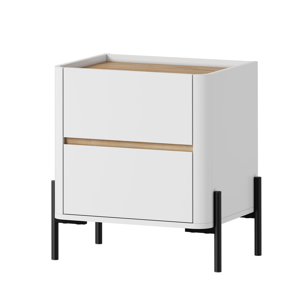 Oikiture Bedside Table 2 Drawer Nightstand Side Cabinet Handle-Free White