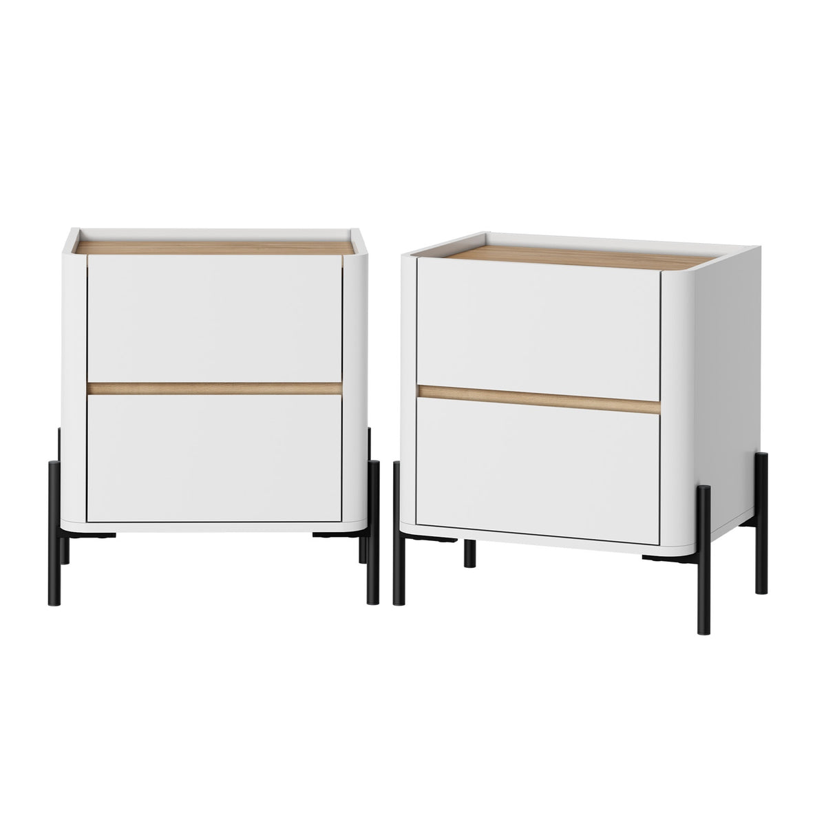 Oikiture 2pc Bedside Table 2 Drawer Nightstand Side Cabinet Handle-Free White