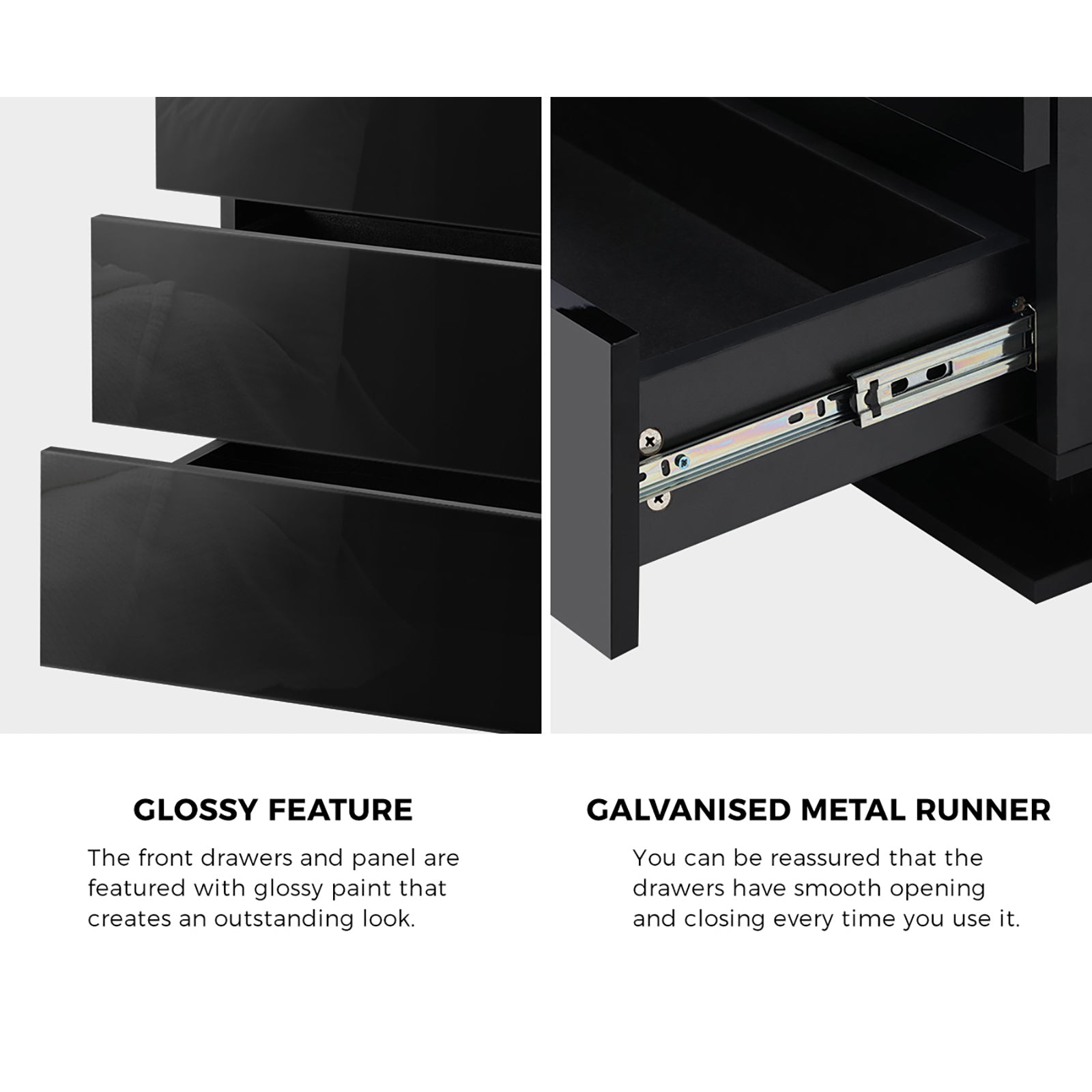 Oikiture Bedside Table RGB LED Nightstand Cabinet 3 Drawers Side Table Furniture - Sunyee