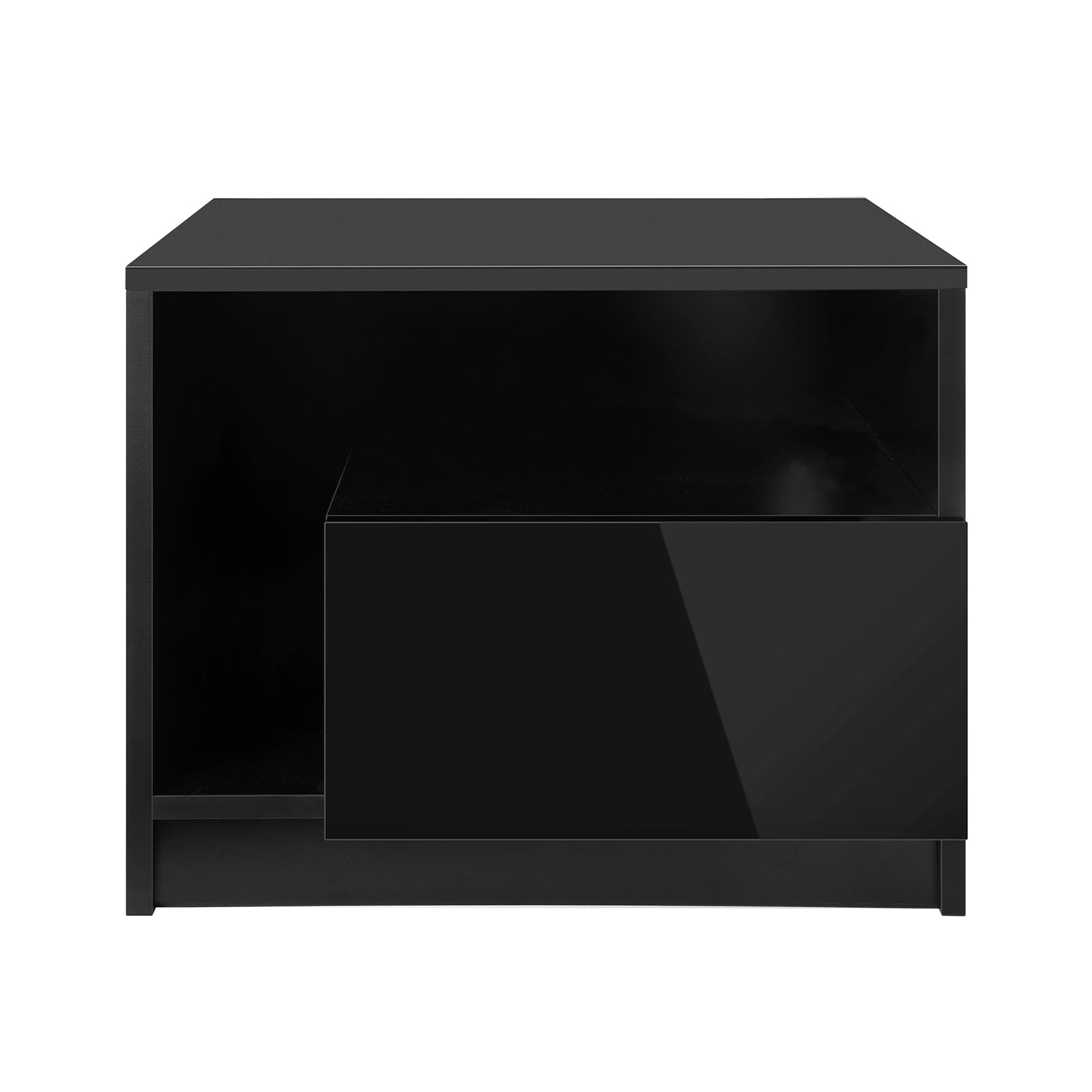 Oikiture Bedside Tables RGB LED Side Table Drawers High Gloss Nightstand Black - Sunyee