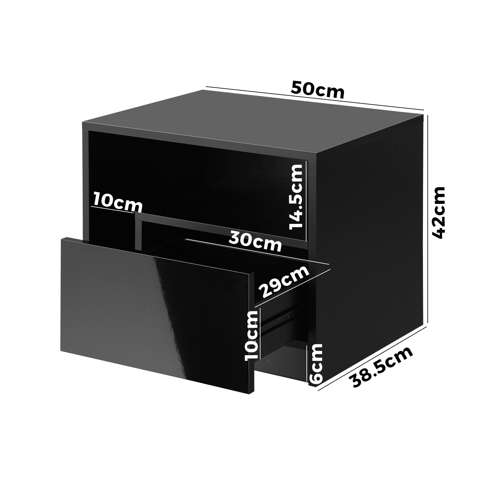 Oikiture Bedside Tables RGB LED Side Table Drawers High Gloss Nightstand Black - Sunyee