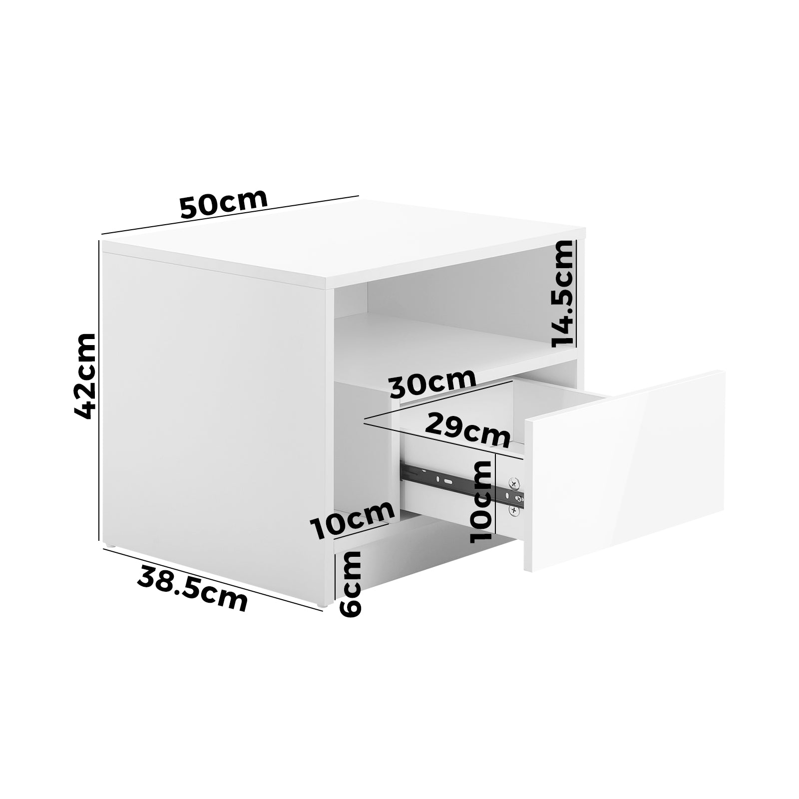 Oikiture Bedside Tables Side Table RGB LED Drawers High Gloss Furniture White - Sunyee