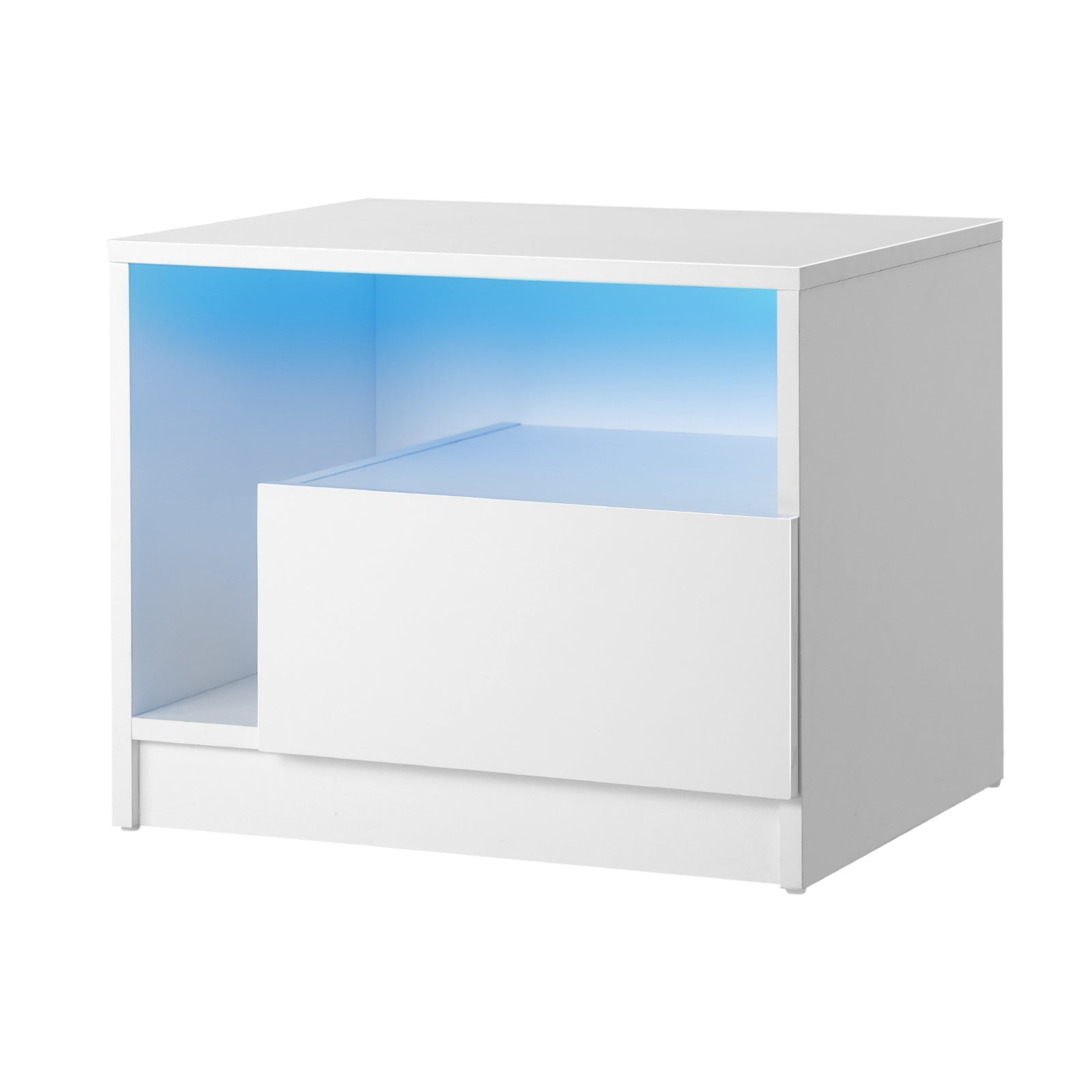 Oikiture Bedside Tables Side Table RGB LED Drawers High Gloss Furniture White - Sunyee