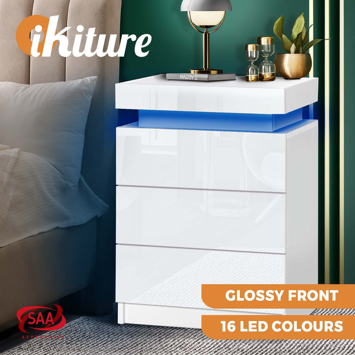 Oikiture Bedside Table Drawers Side Table Storage Cabinet Bedroom Nightstand