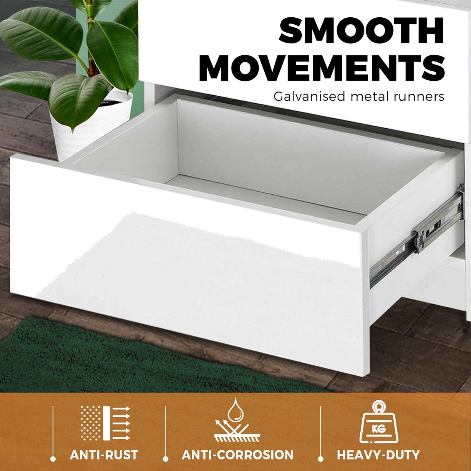 Oikiture Bedside Tables Side Table 3 Drawers RGB LED High Gloss Nightstand Cabinet - Sunyee