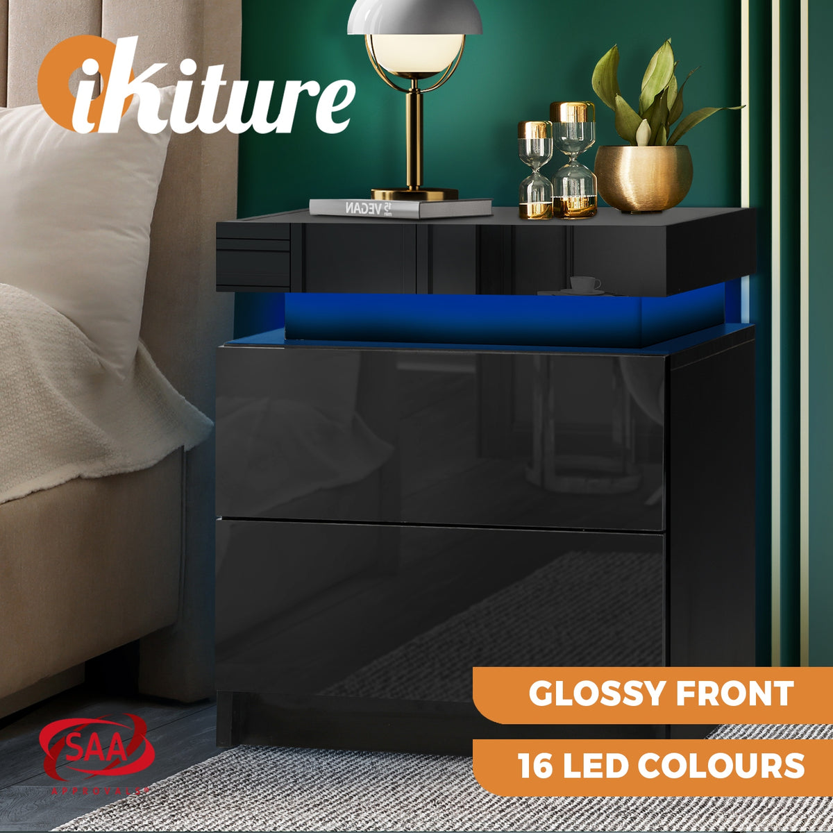 Oikiture Bedside Table Drawers Side Table Storage Cabinet Bedroom Nightstand