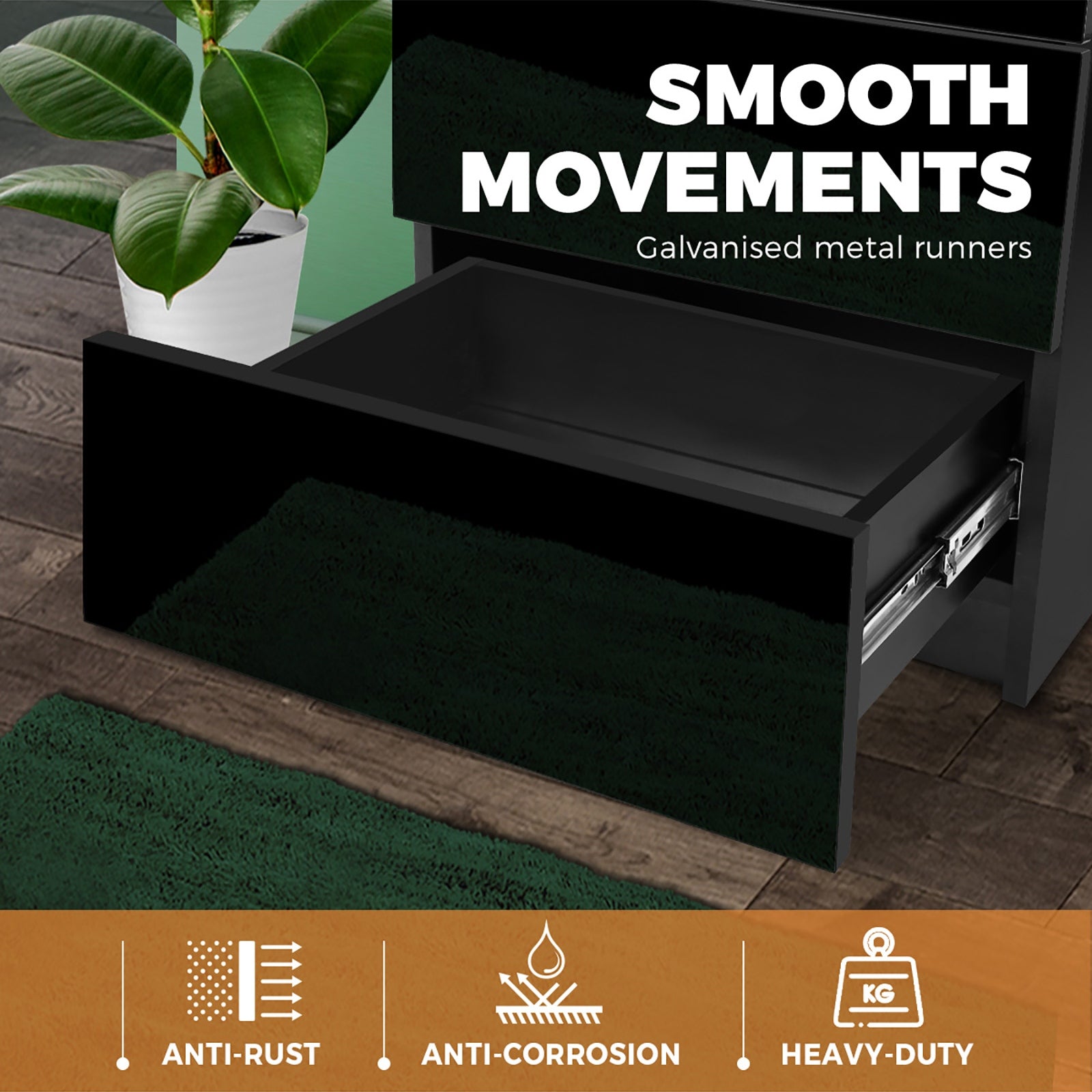 Oikiture Bedside Tables 2 Drawers Side Table RGB LED High Gloss Nightstand Cabinet - Sunyee