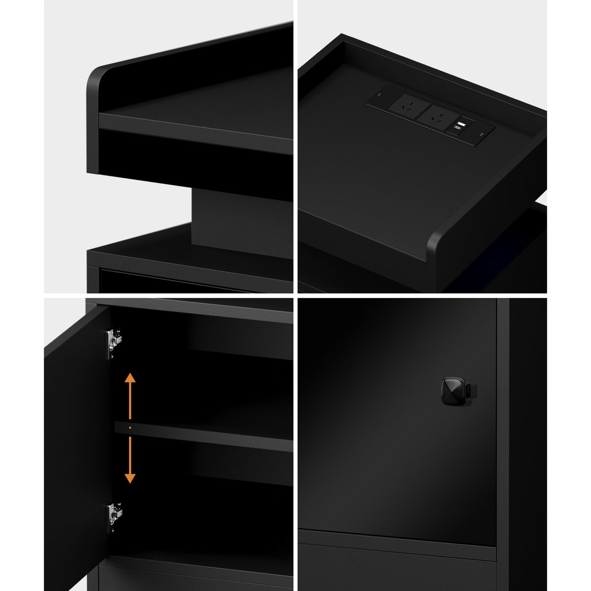 Oikiture Bedside Table LED Nightstand USB Charging Station Side Table Black - Sunyee