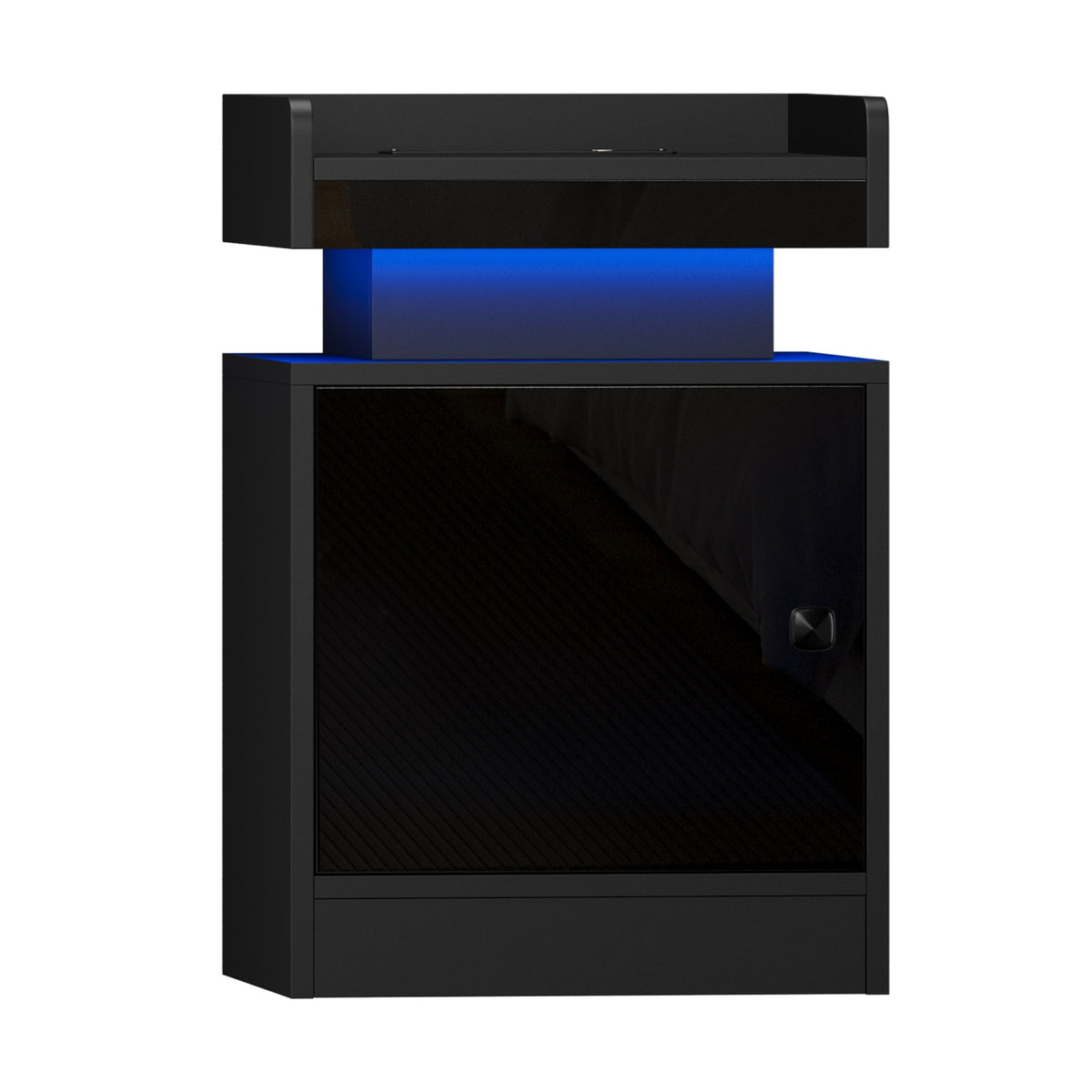 Oikiture Bedside Table LED Nightstand USB Charging Station Side Table Black - Sunyee