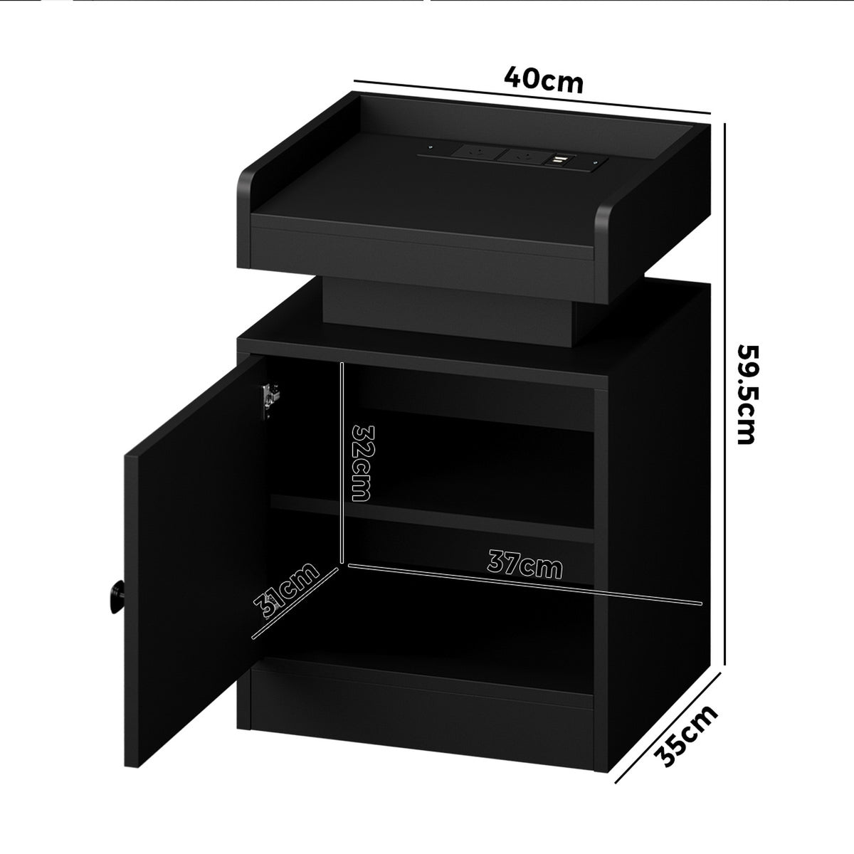 Oikiture Bedside Table LED Nightstand USB Charging Station Side Table Black - Sunyee