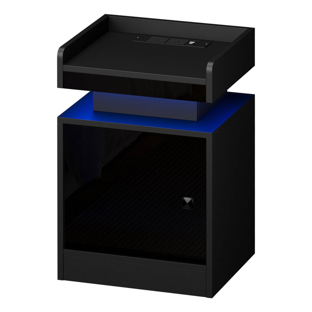 Oikiture Bedside Table LED Nightstand USB Charging Station Side Table Black - Sunyee