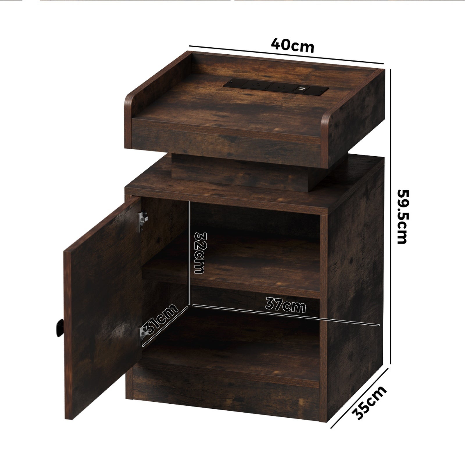 Oikiture Bedside Table LED Nightstand USB Charging Station Side Table Brown - Sunyee
