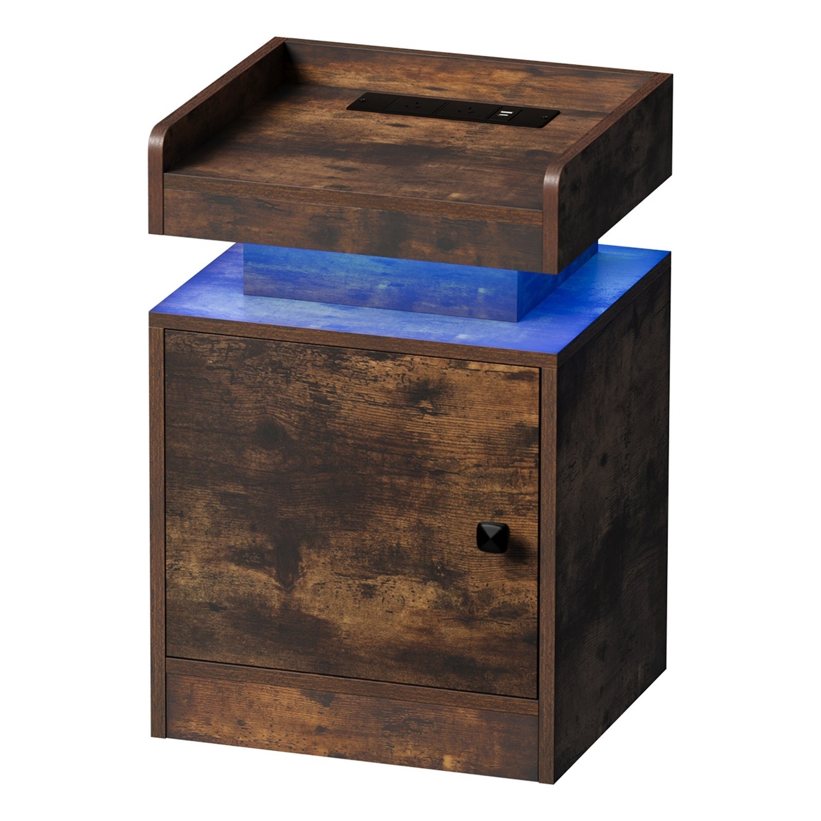 Oikiture Bedside Table LED Nightstand USB Charging Station Side Table Brown - Sunyee