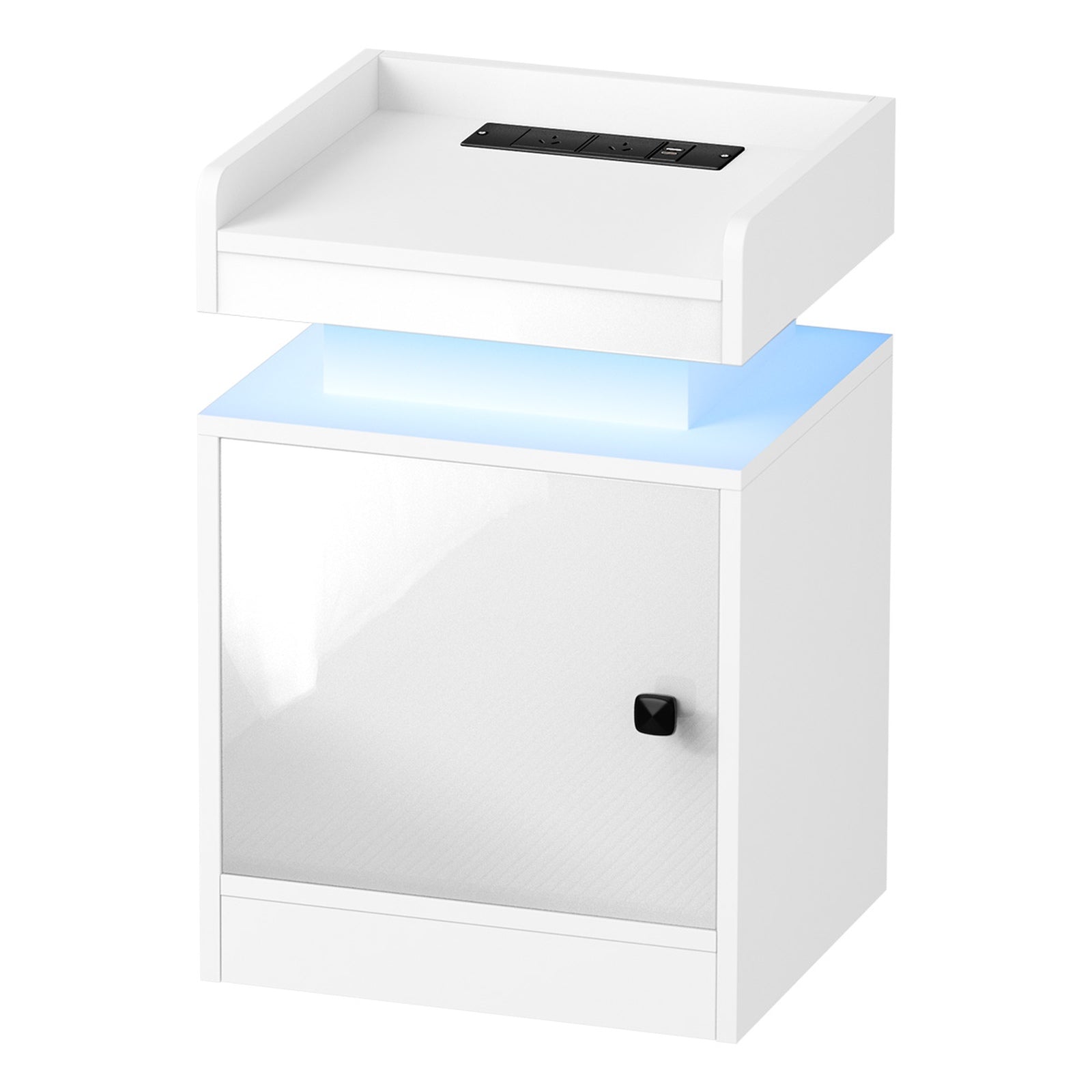 Oikiture Bedside Table LED Nightstand USB Charging Station Side Table White - Sunyee