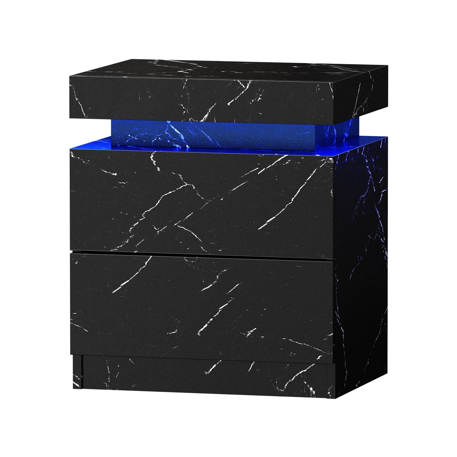 Oikiture Bedside Table 2 Drawers LED Side Tables Nightstand Marble Effect Black - Sunyee