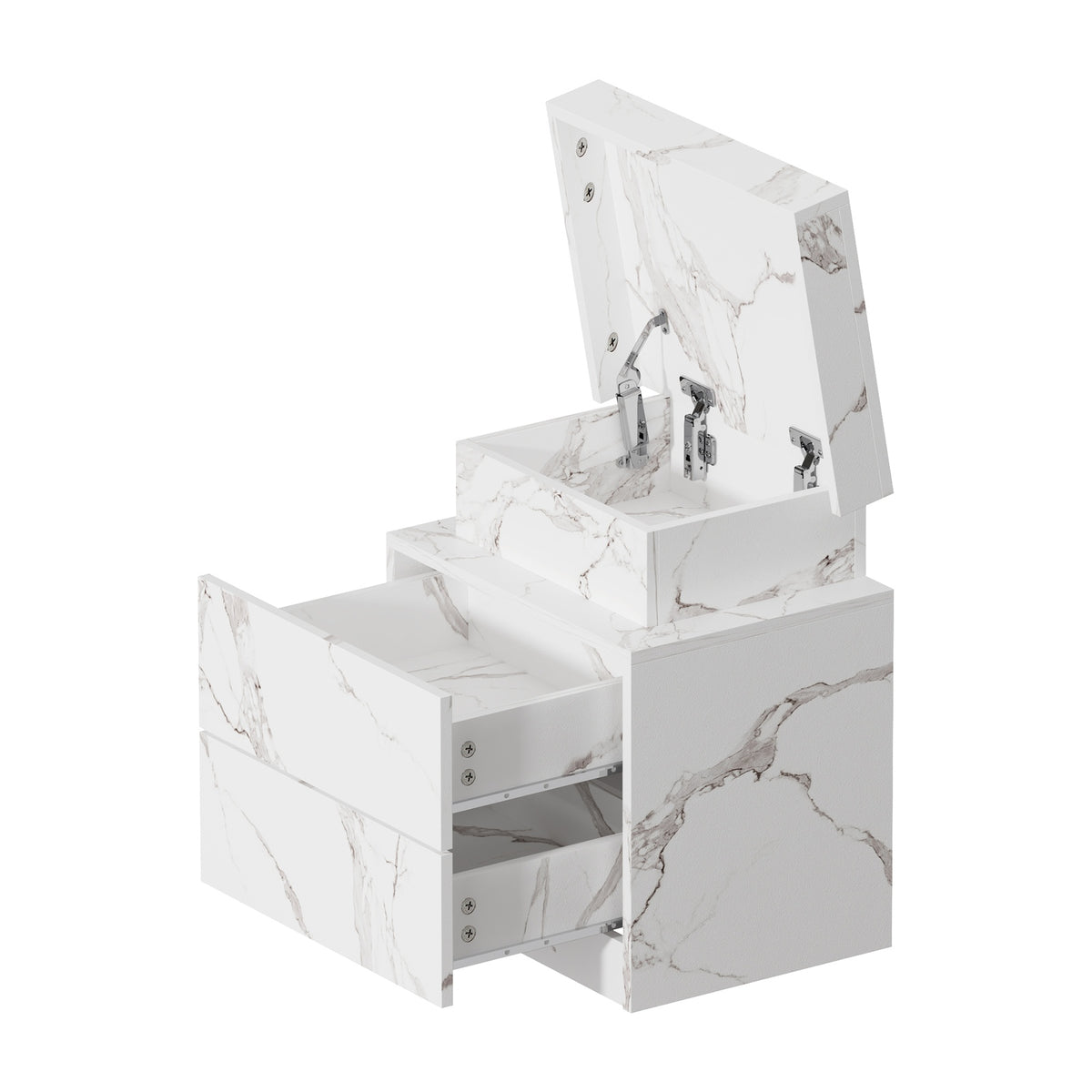 Oikiture Bedside Table 2 Drawers LED Side Tables Nightstand Marble Effect White - Sunyee