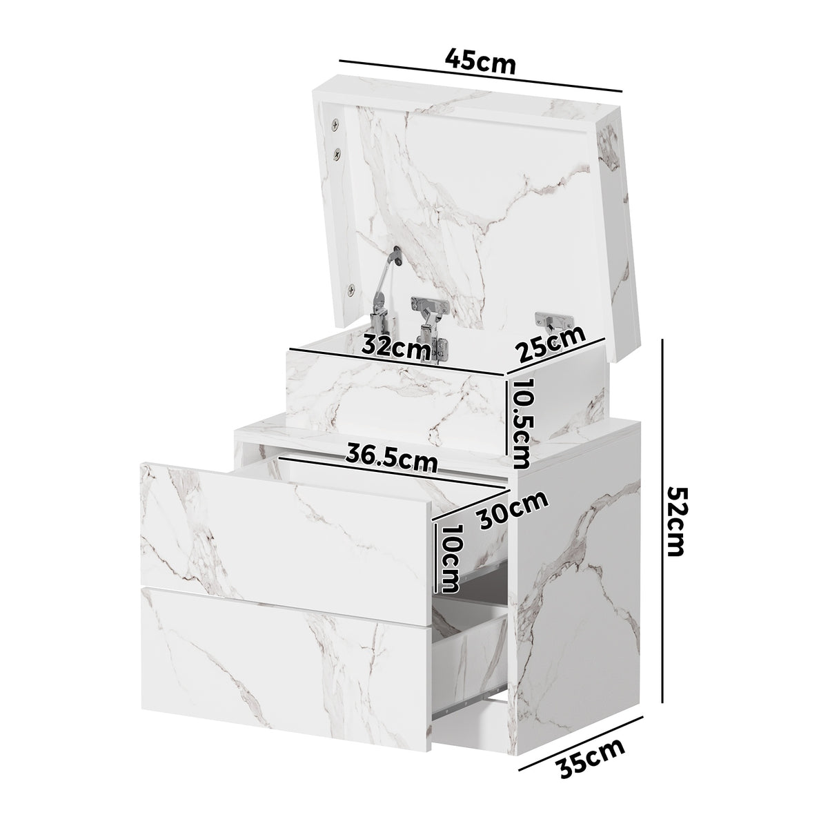 Oikiture Bedside Table 2 Drawers LED Side Tables Nightstand Marble Effect White - Sunyee