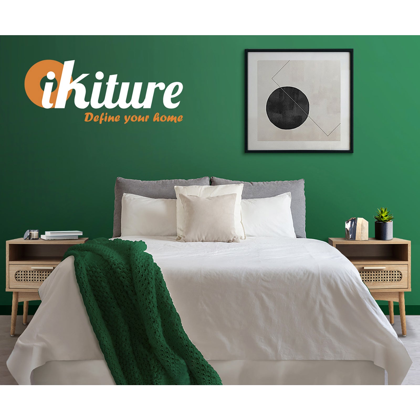 Oikiture Bedside Table Rattan Drawers Shelf Bedroom Storage Furniture Wood - Sunyee