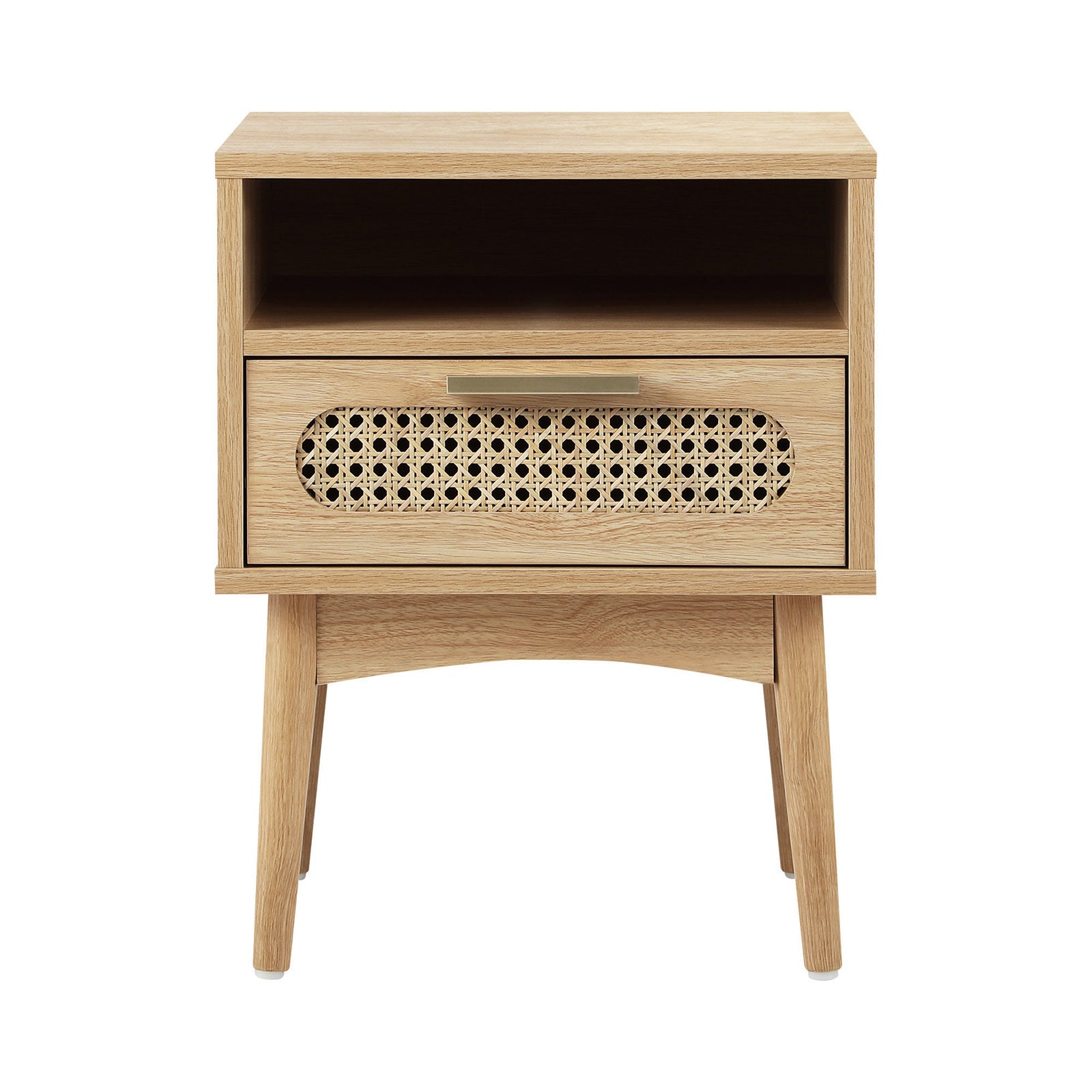 Oikiture Bedside Table Rattan Drawers Shelf Bedroom Storage Furniture Wood - Sunyee