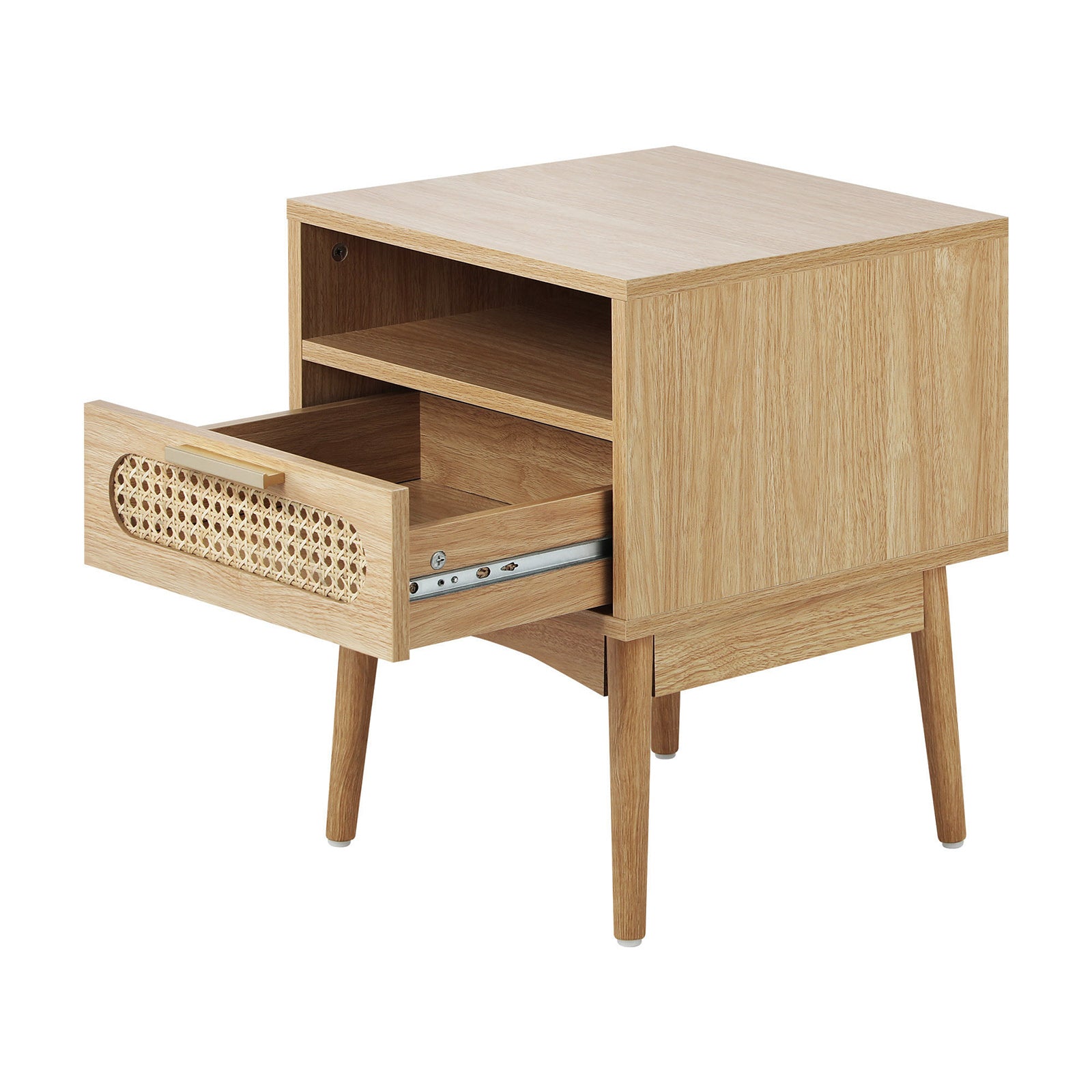 Oikiture Bedside Table Rattan Drawers Shelf Bedroom Storage Furniture Wood - Sunyee