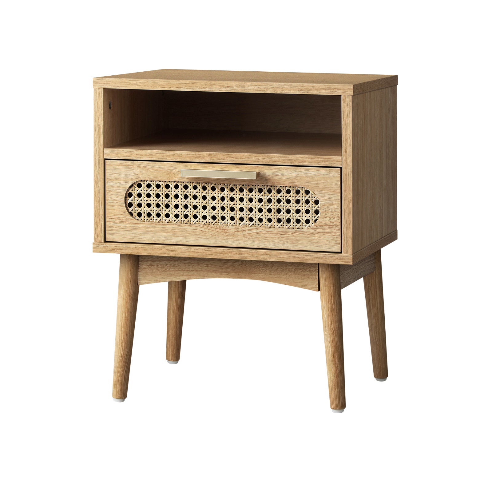 Oikiture Bedside Table Rattan Drawers Shelf Bedroom Storage Furniture Wood - Sunyee