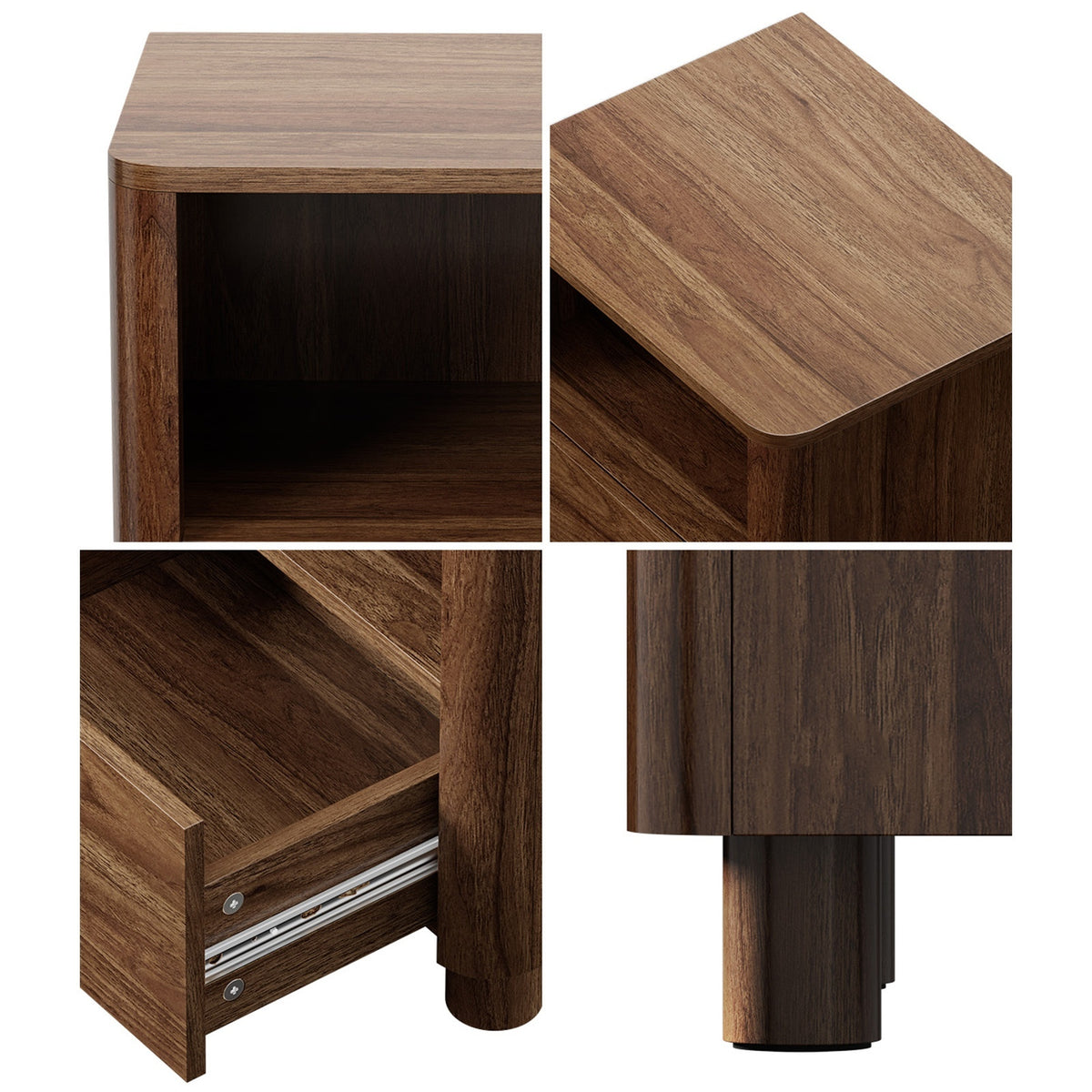 Oikiture Bedside Table Nightstand One Drawer Open Shelf Handle-Free