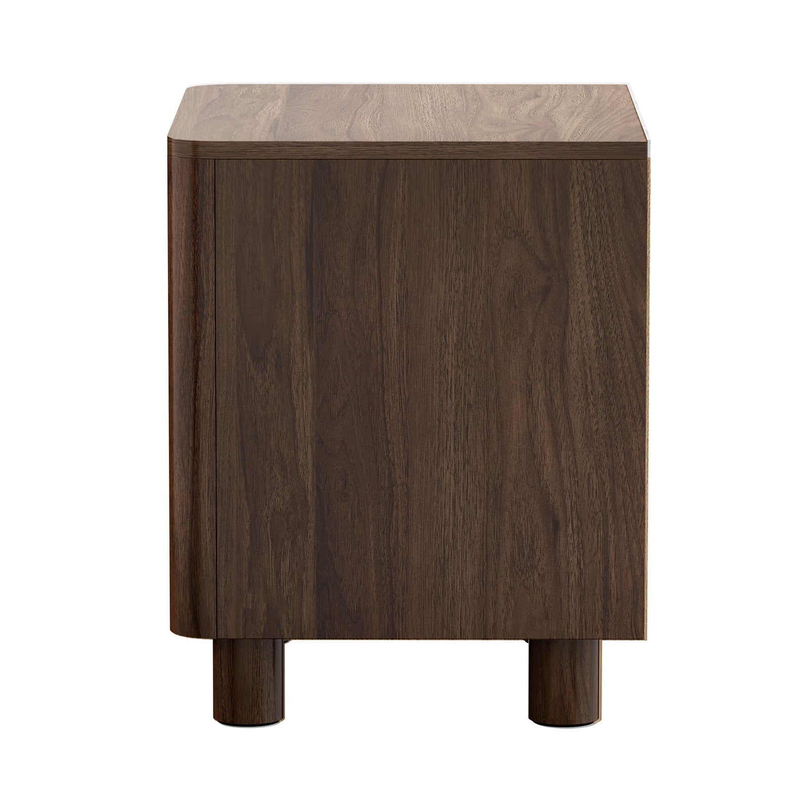 Oikiture Bedside Table Nightstand One Drawer Open Shelf Handle-Free Walnut