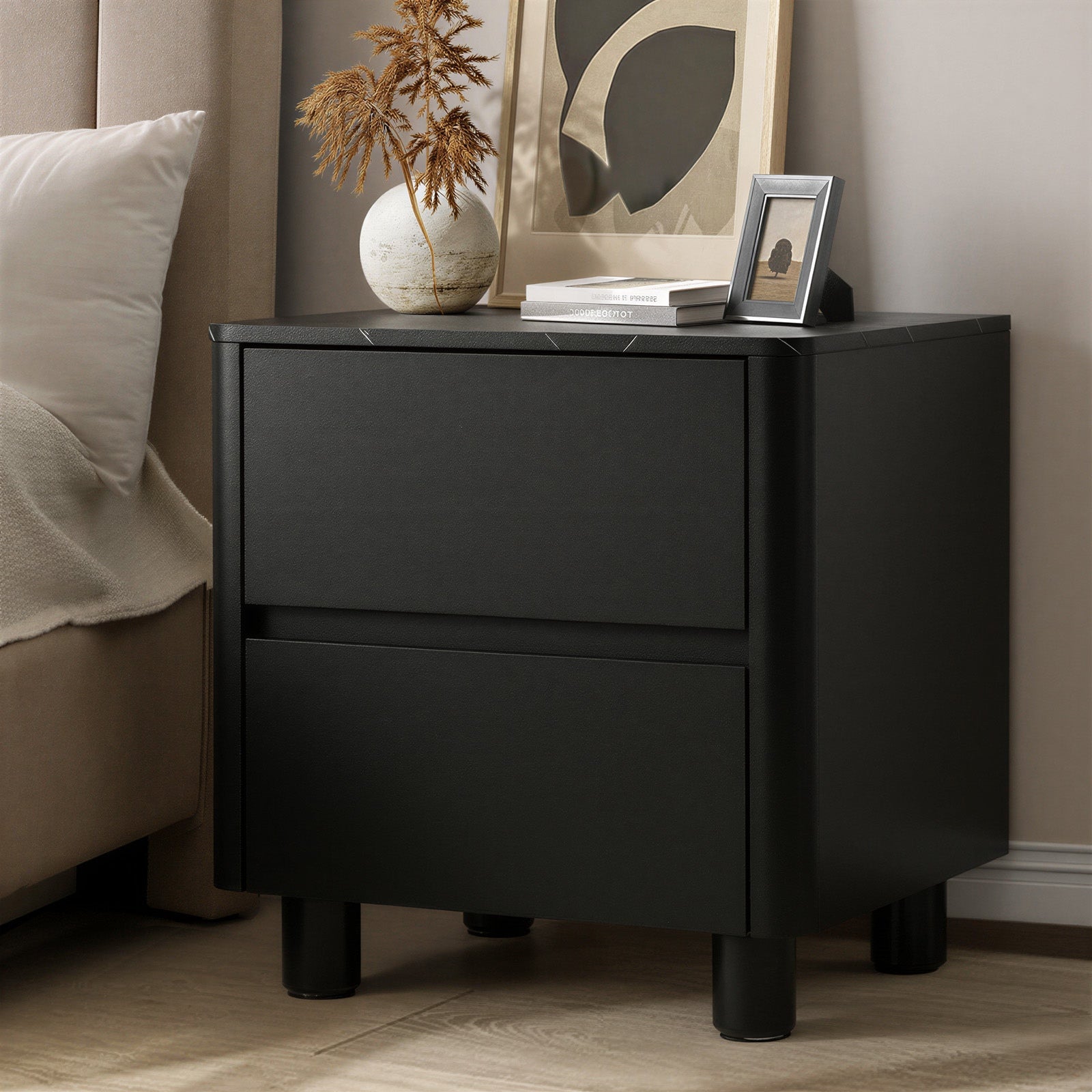 Oikiture Bedside Table 2 Drawers Storage Cabinet Nightstand Side Table - Sunyee