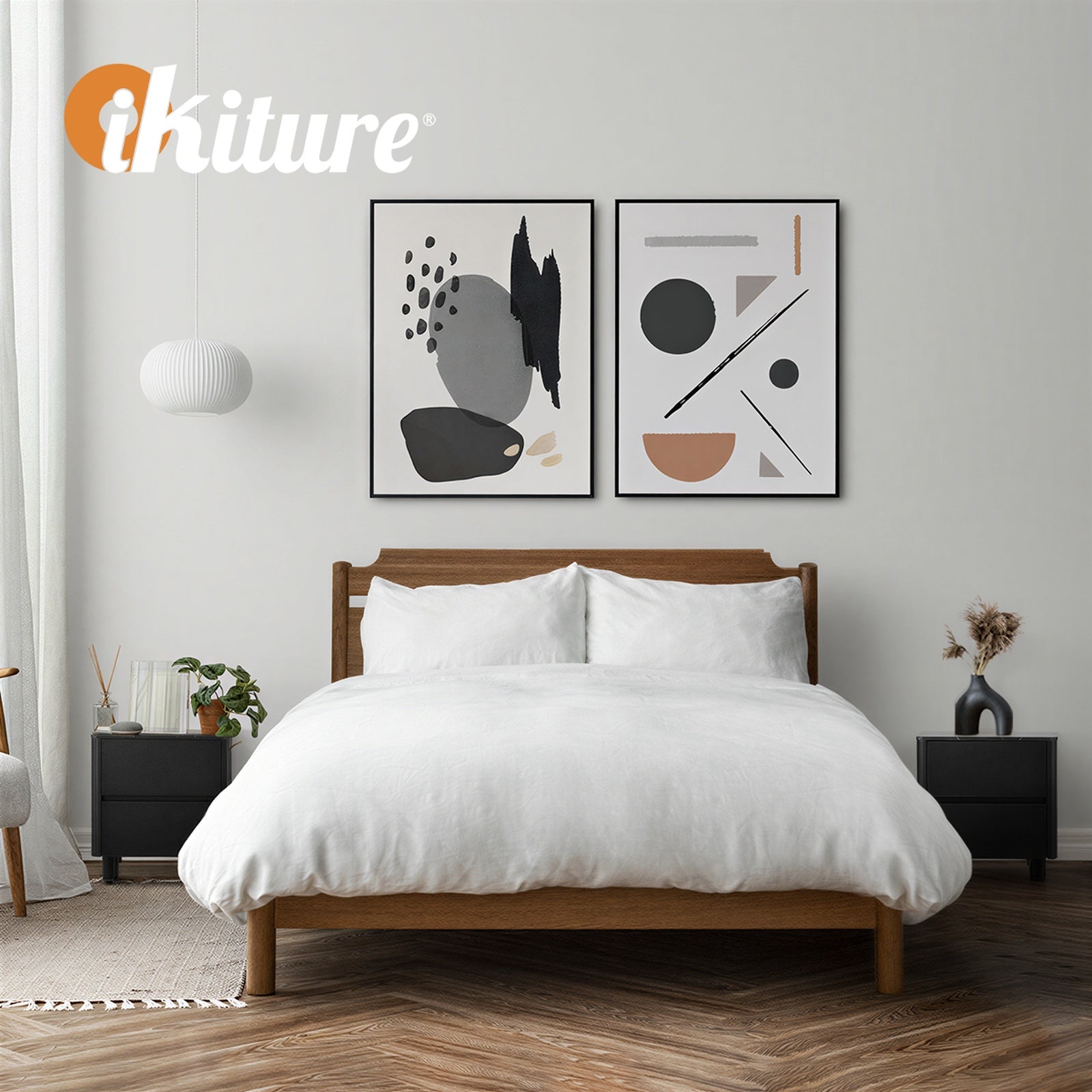 Oikiture Bedside Table 2 Drawers Storage Cabinet Nightstand Side Table Black - Sunyee