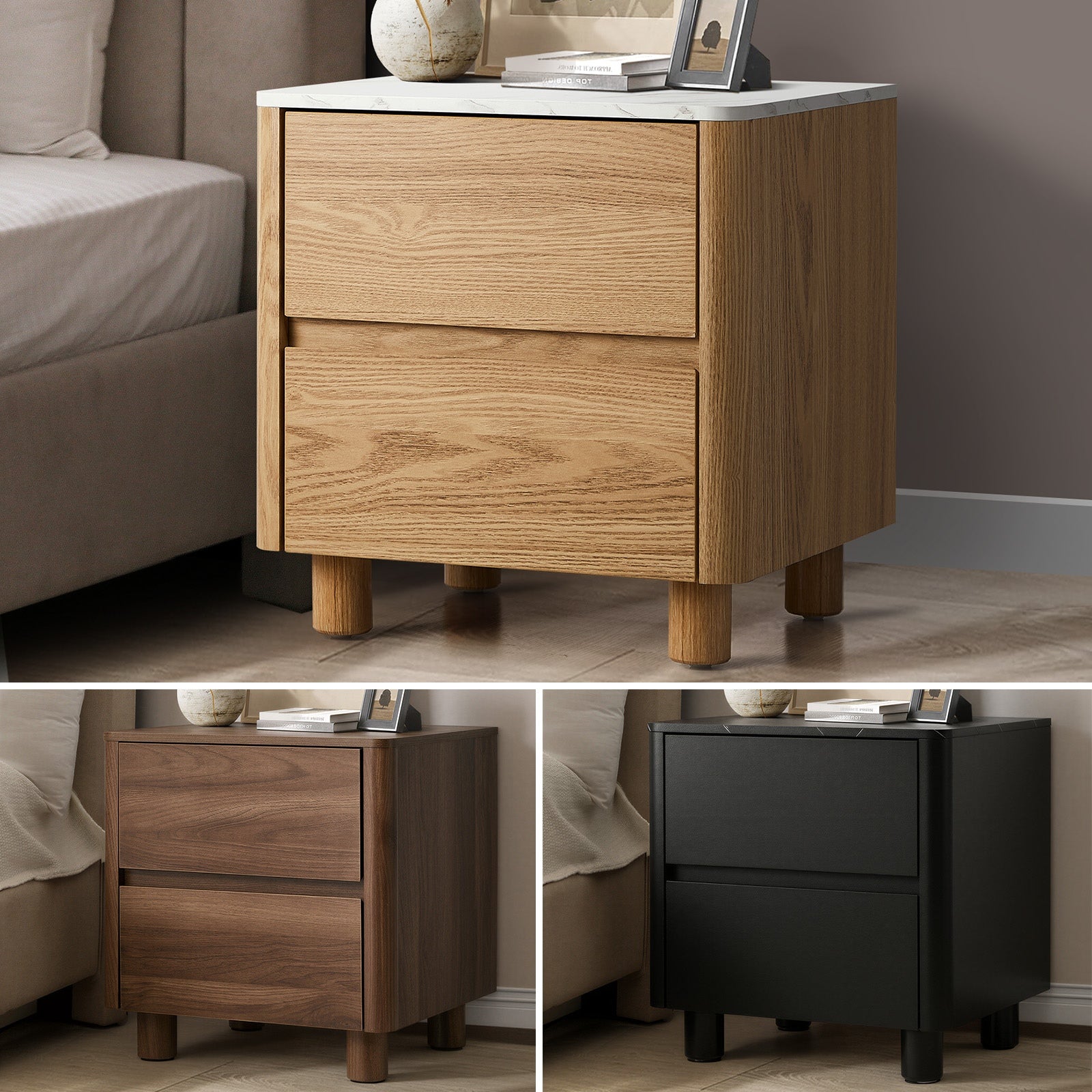 Oikiture Bedside Table 2 Drawers Storage Cabinet Nightstand Side Table - Sunyee