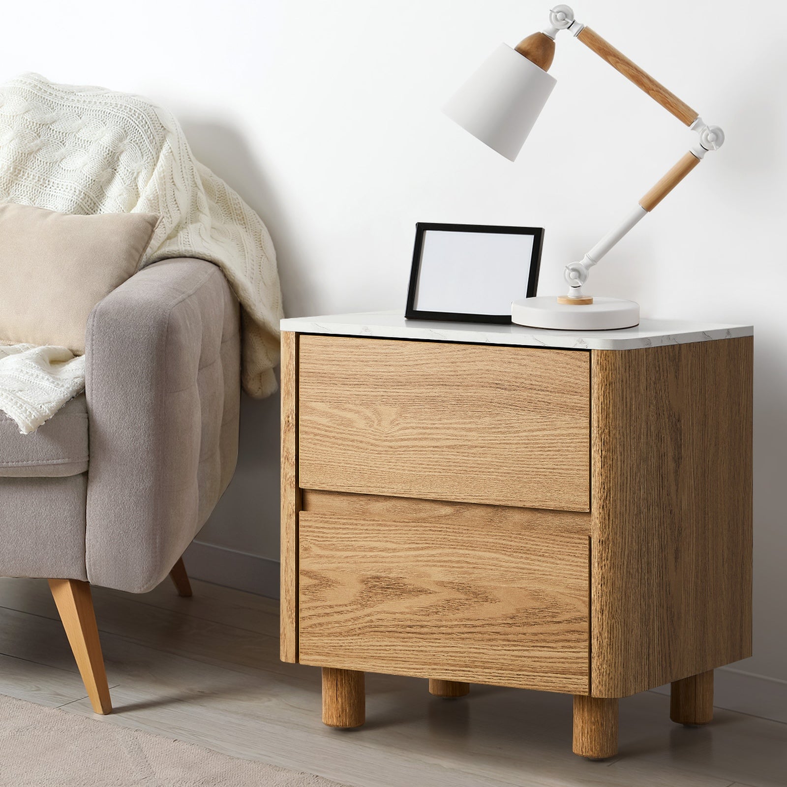 Oikiture Bedside Table 2 Drawers Storage Cabinet Nightstand Side Table - Sunyee