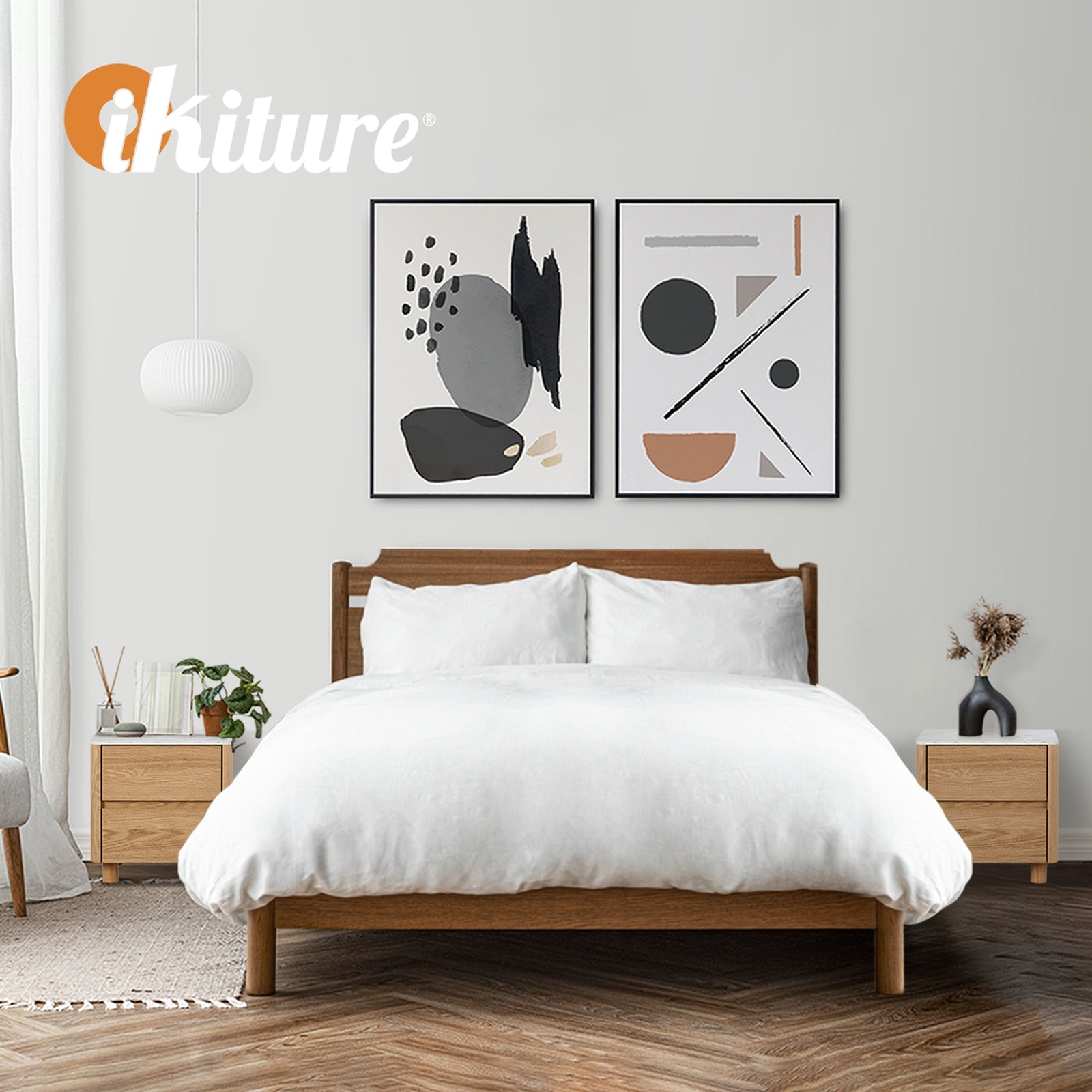 Oikiture Bedside Table Side End Table 2 Drawers Nightstand Faux Marble Top - Sunyee