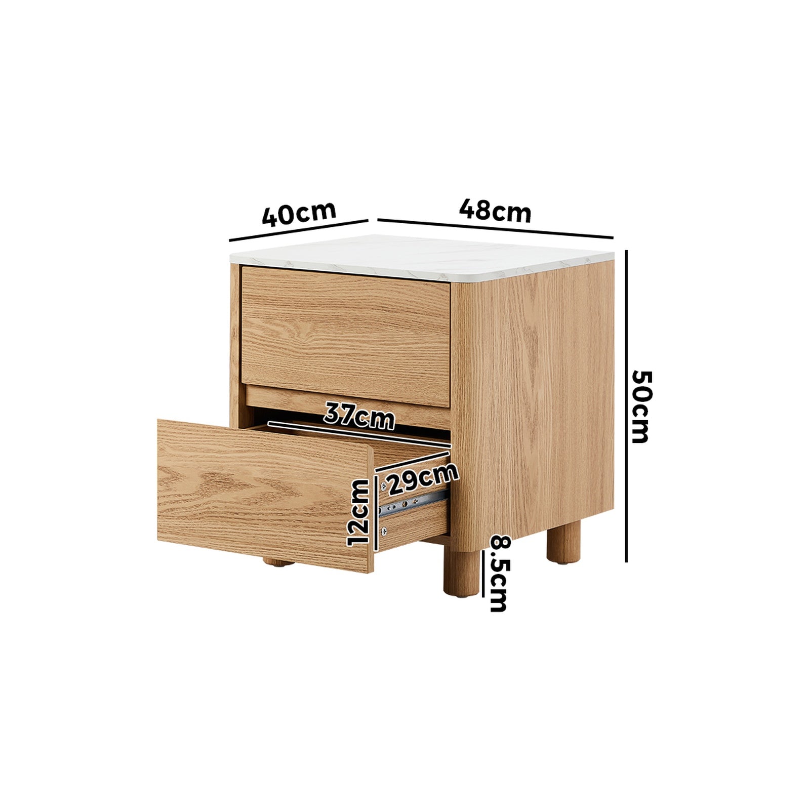 Oikiture Bedside Table Side End Table 2 Drawers Nightstand Faux Marble Top - Sunyee