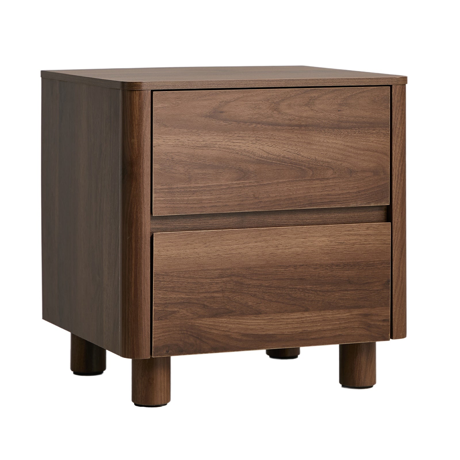 Oikiture Bedside Table 2 Drawers Storage Cabinet Nightstand Side Table Walnut - Sunyee