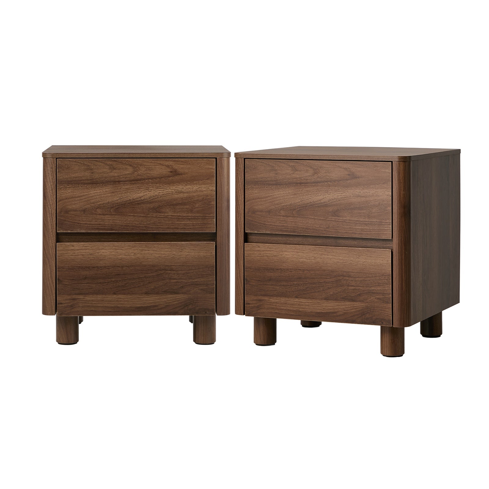 Oikiture 2x Bedside Table 2 Drawers Storage Cabinet Nightstand Side Table Walnut - Sunyee