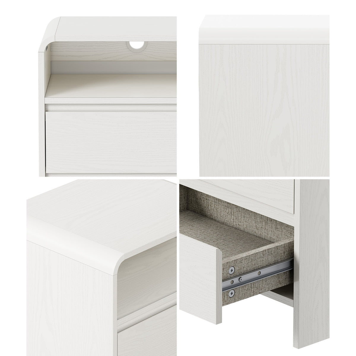 Oikiture Bedside Table Open Shelf Nightstand Handle-Free Drawers White